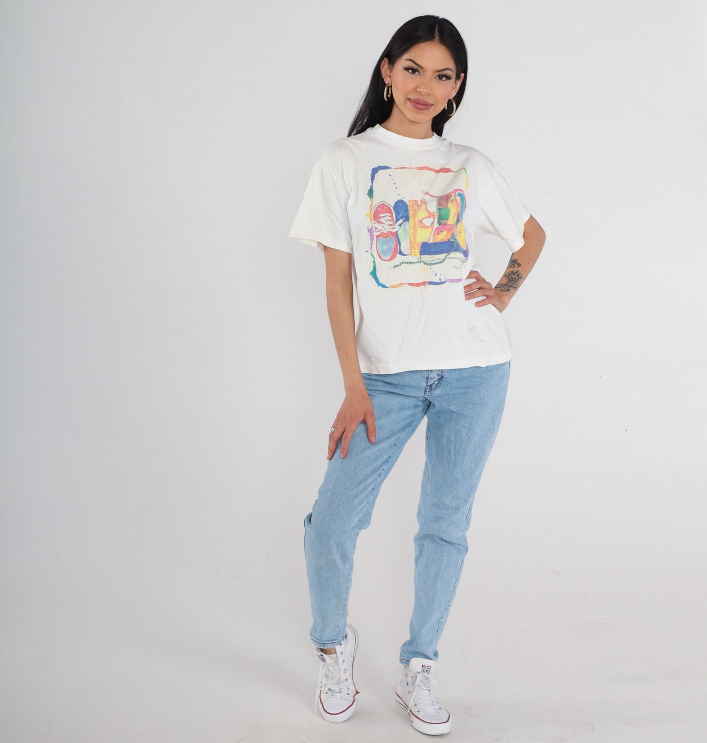 90s Shoe Graphic T-Shirt White Single Stitch Vintage Tee Medium