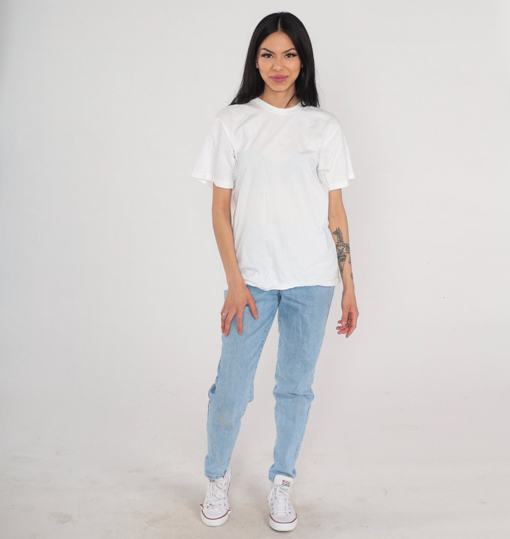 80s Hanes White Cotton T-Shirt Crewneck Plain Tee Large L