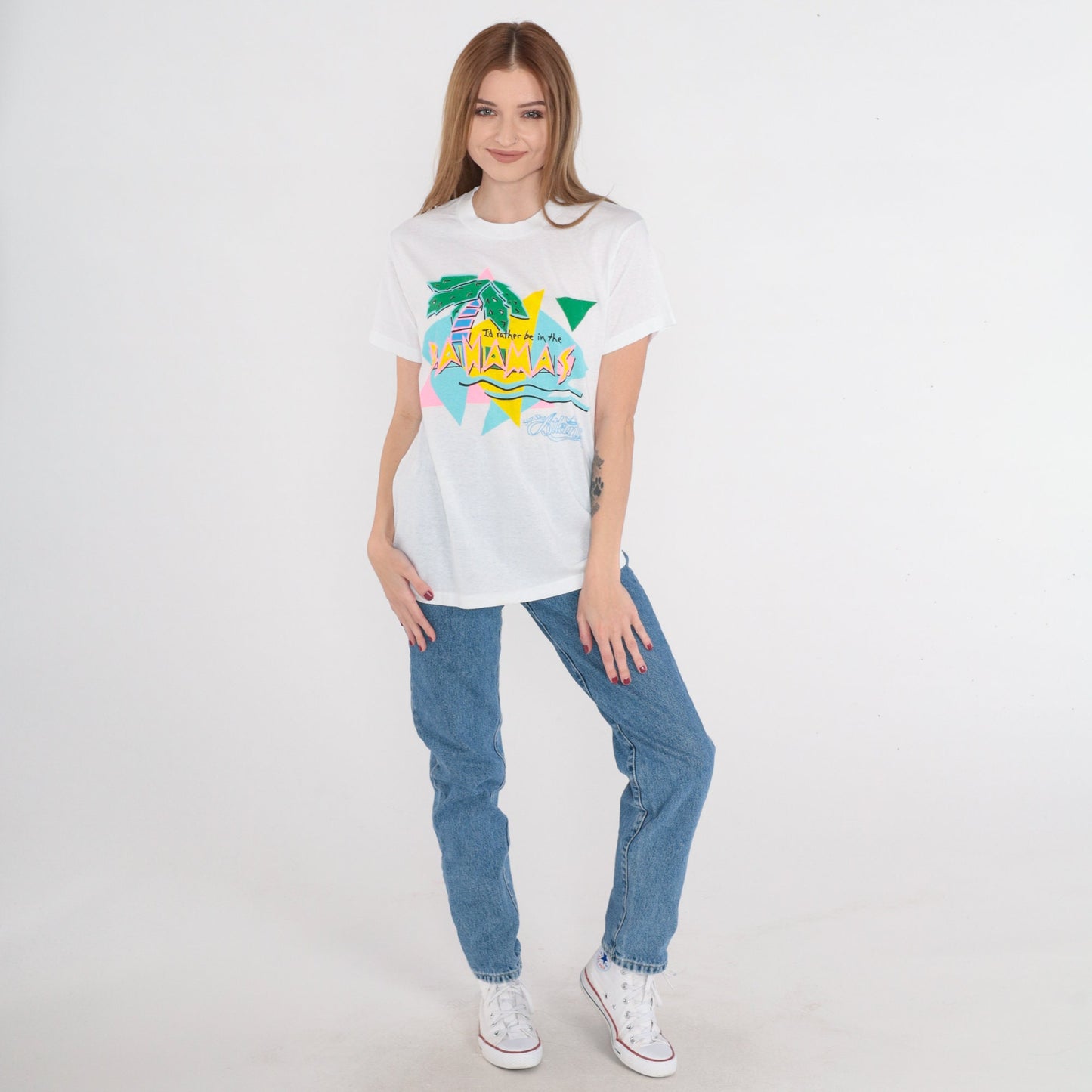 80s Bahamas Graphic T-Shirt I'd Rather Be Palm Tree Cruise Ship Medium