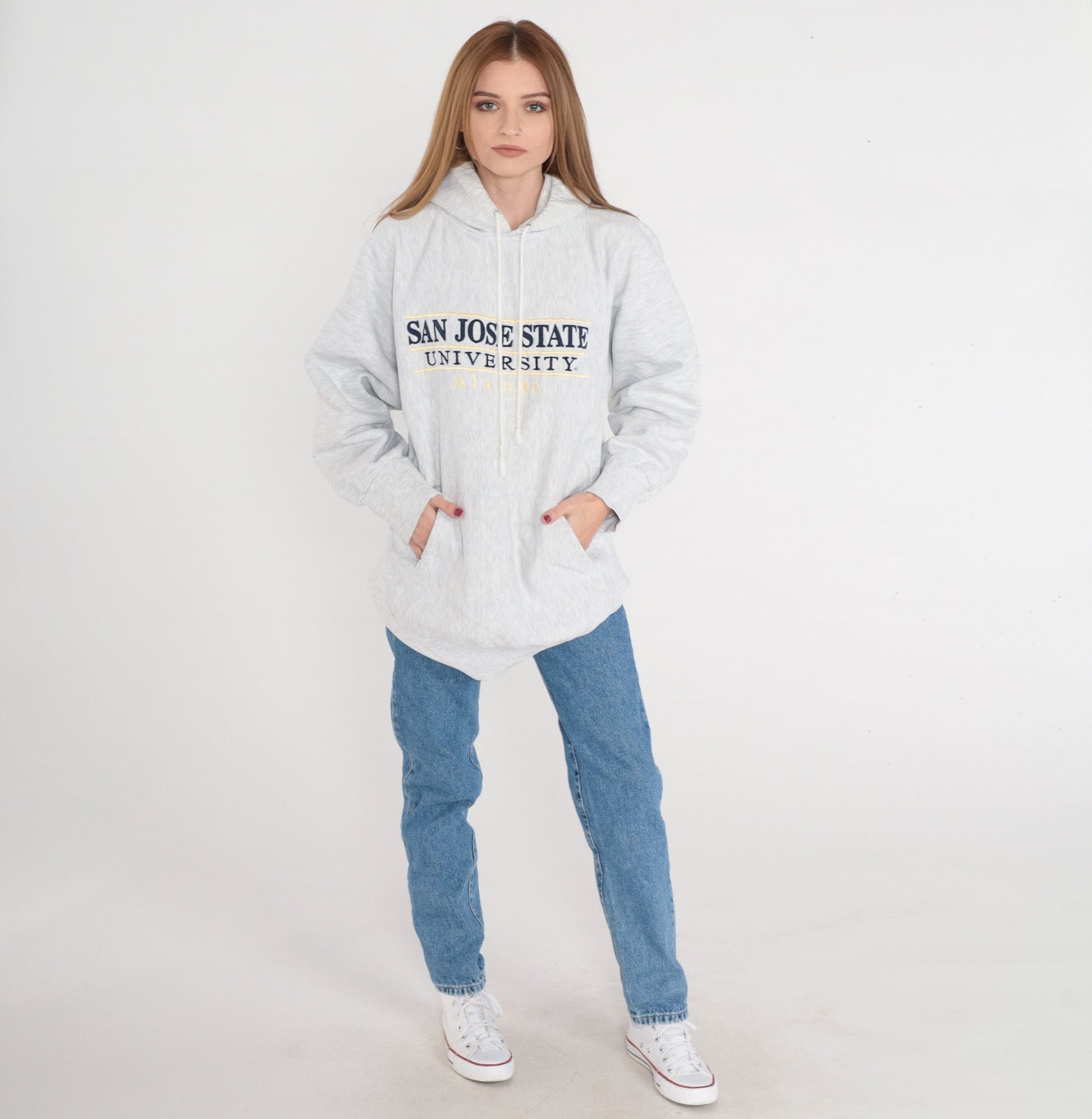 90s San Jose State University Alumni Hoodie Heather Grey Spartans Logo Medium M