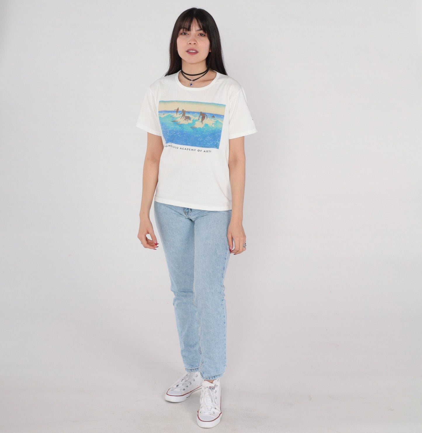 90s Surf Riders Honolulu Graphic T-Shirt Charles William Bartlett White Small