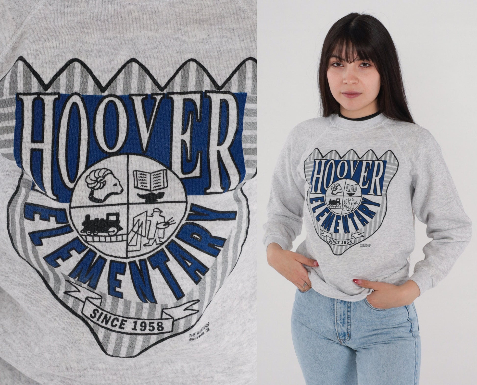 90s Hoover Elementary School Bartlesville Oklahoma Sweatshirt Grey Raglan XS