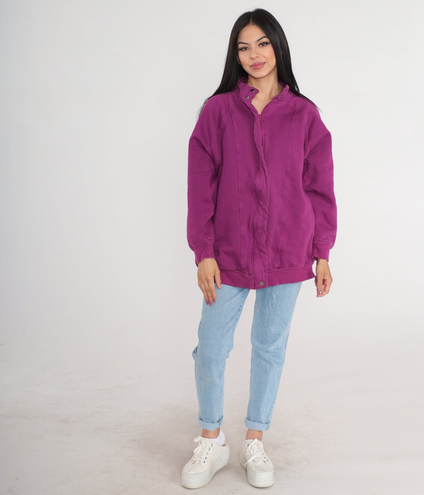 90s Purple Zip-Up Sweatshirt Track Jacket Medium