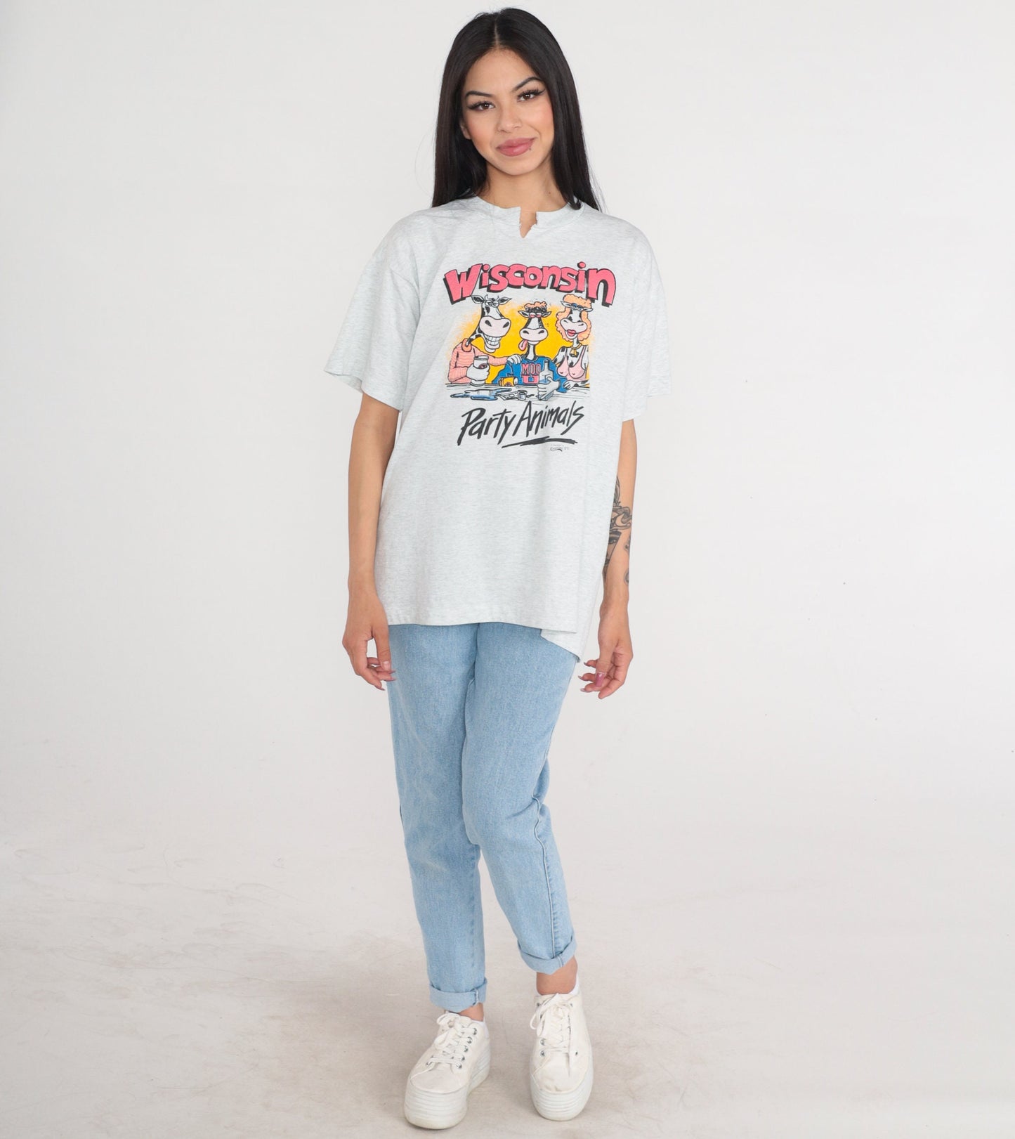 90s Wisconsin Party Animals Cow Graphic T-Shirt White Single Stitch Extra Large