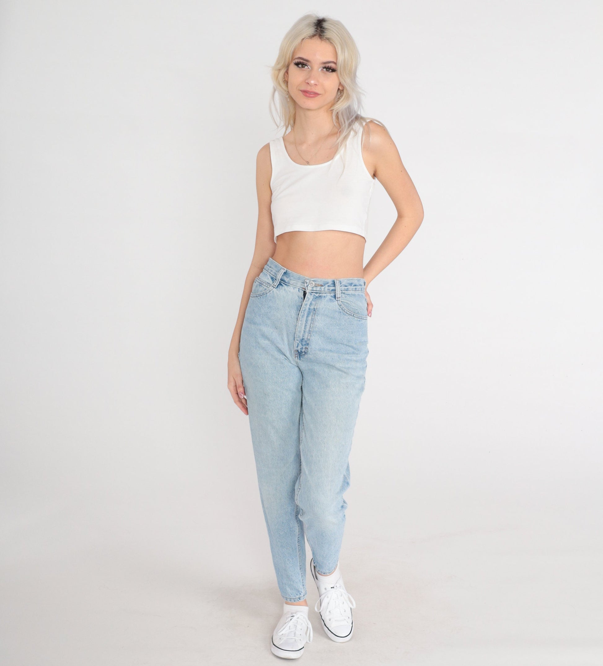 90s Jordache High-Waist Mom Jeans Ankle Zip Blue Denim Extra Small