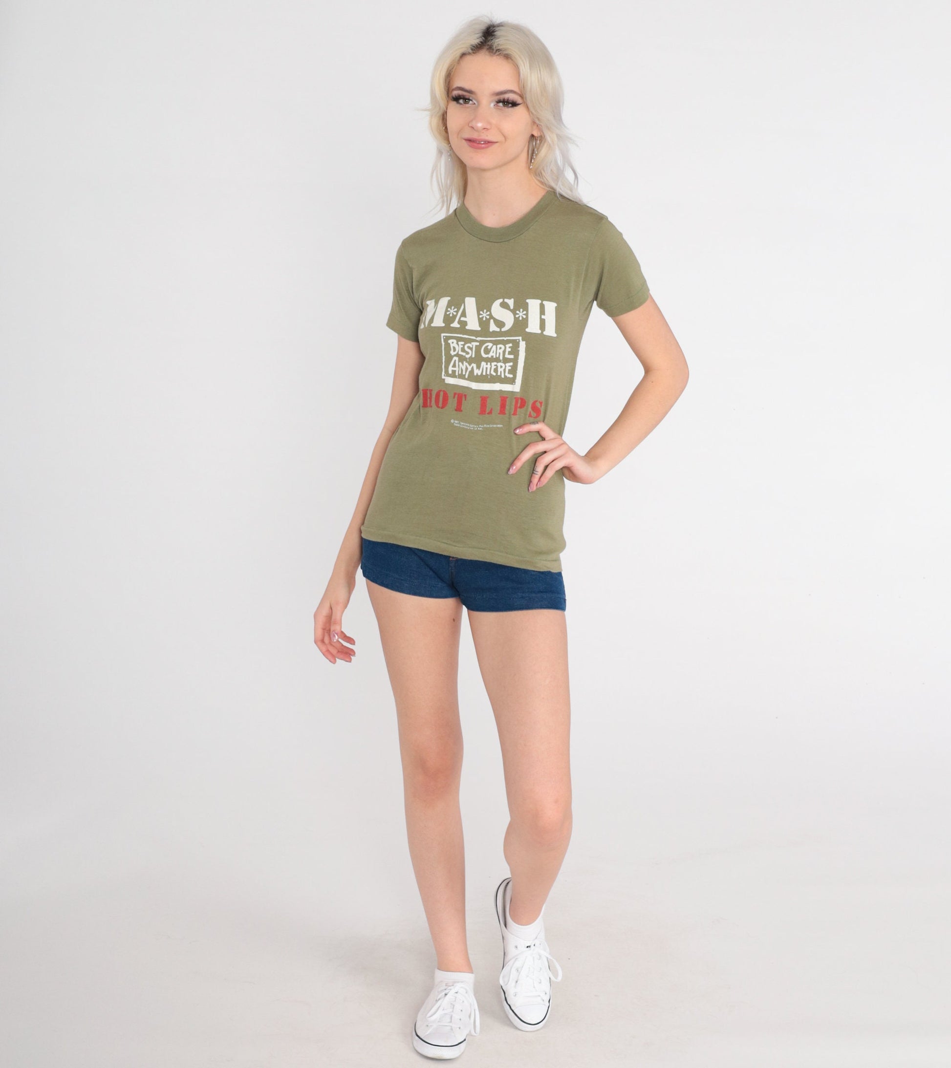 80s M*A*S*H Hot Lips Graphic T-Shirt Olive Green Extra Small XS