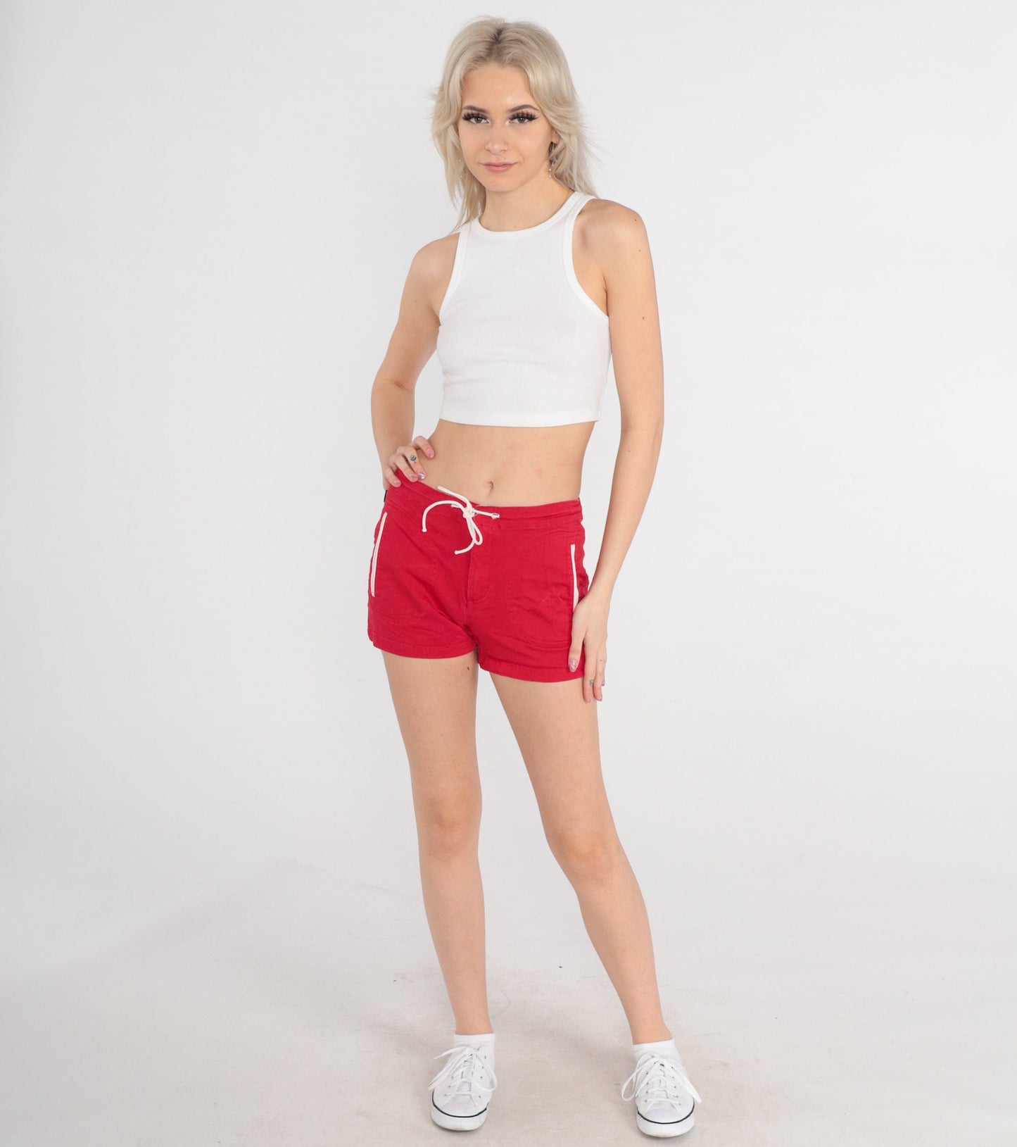 90s Tommy Hilfiger Athletic Shorts Red Cotton Drawstring Extra Small