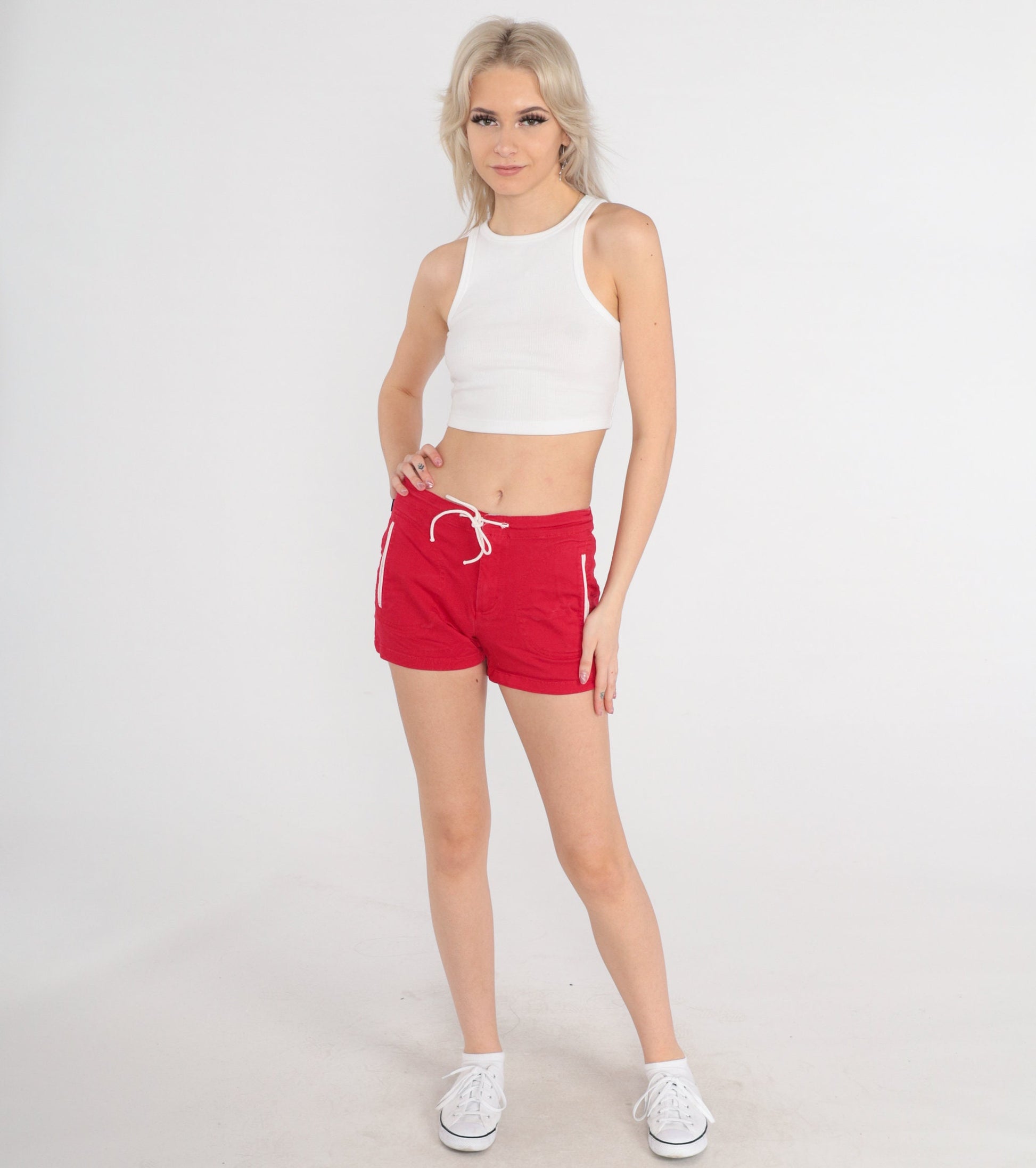 90s Tommy Hilfiger Athletic Shorts Red Cotton Drawstring Extra Small
