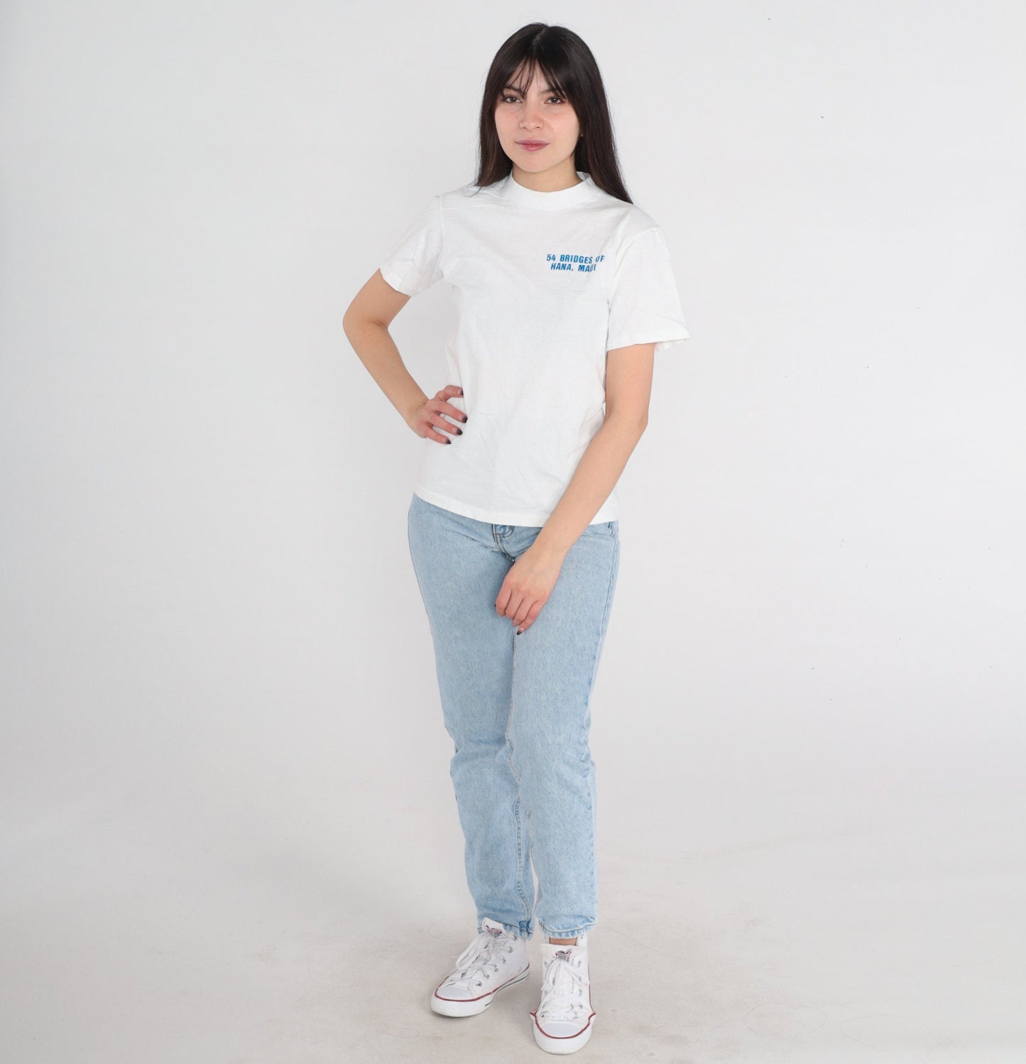 90s Maui 54 Bridges of Hana Graphic T-Shirt White Cotton Single Stitch Small