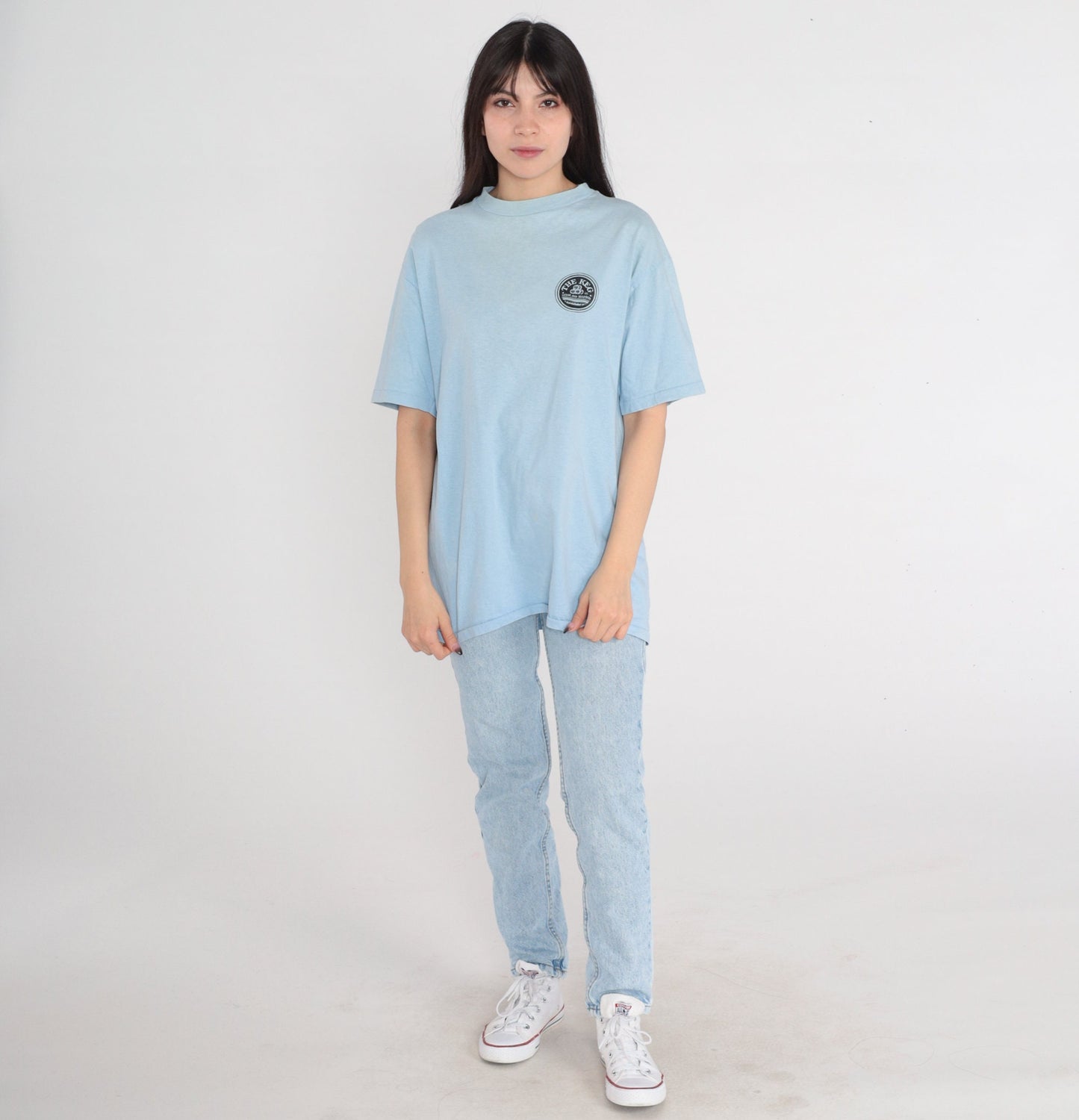 80s The Keg Steak and Seafood T-Shirt Baby Blue Gumby Graphic Tee Medium