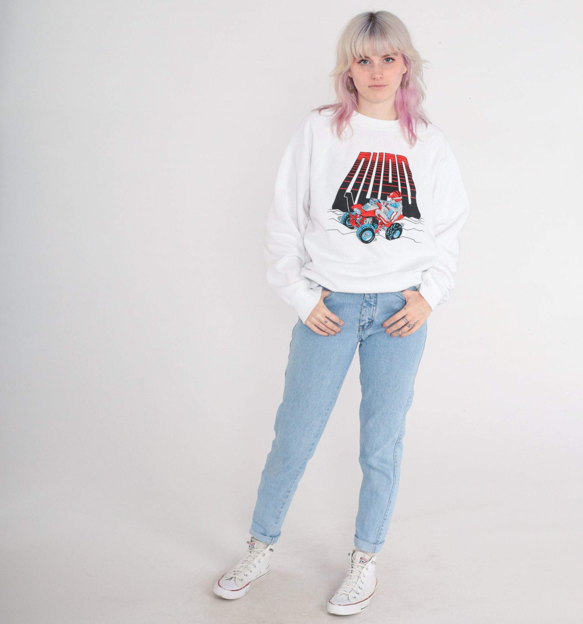 90s Quad Bike ATV Graphic Sweatshirt White Raglan Crewneck Extra Large XXL