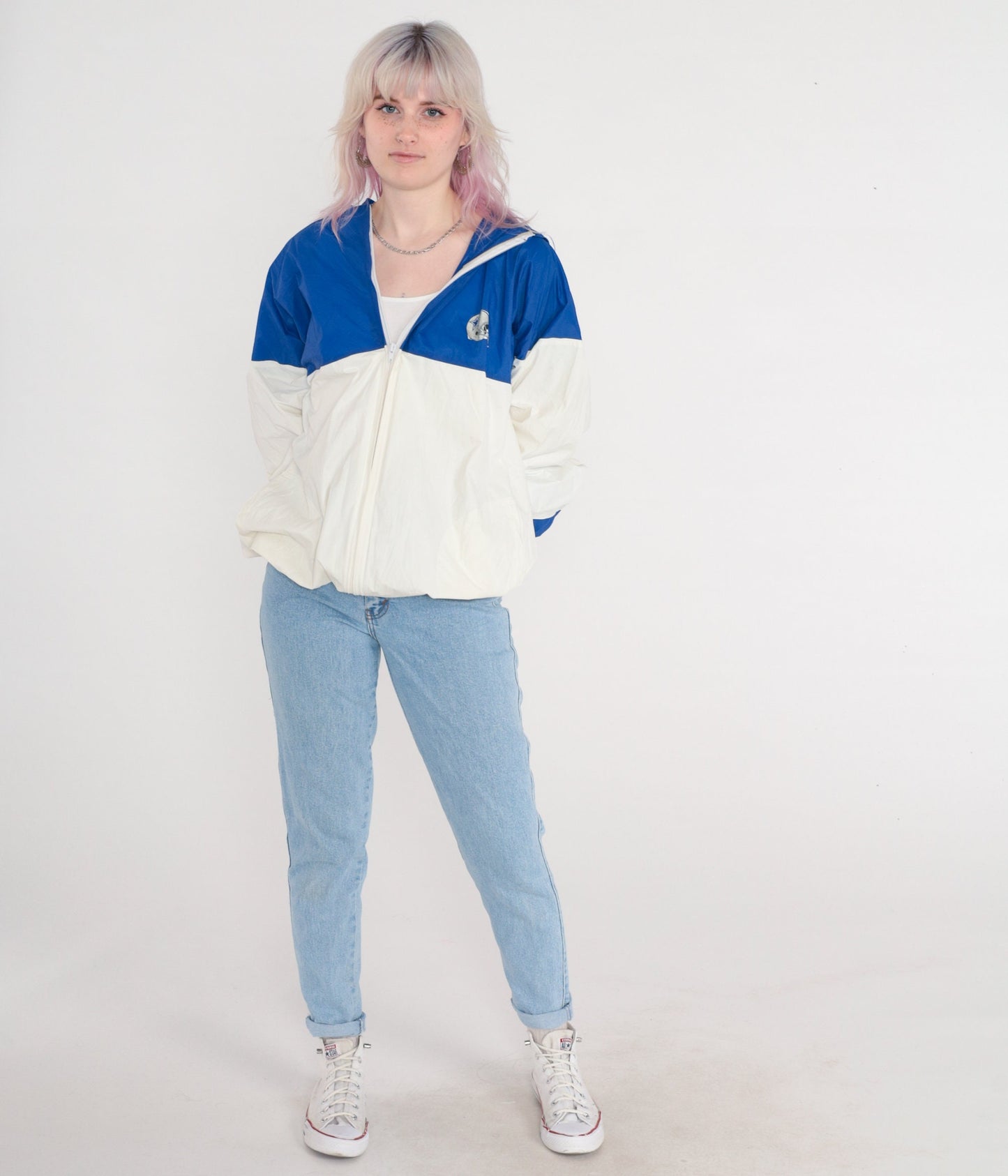 90s Dallas Cowboys PVC Rain Jacket Colour Block Blue White Extra Large XXL