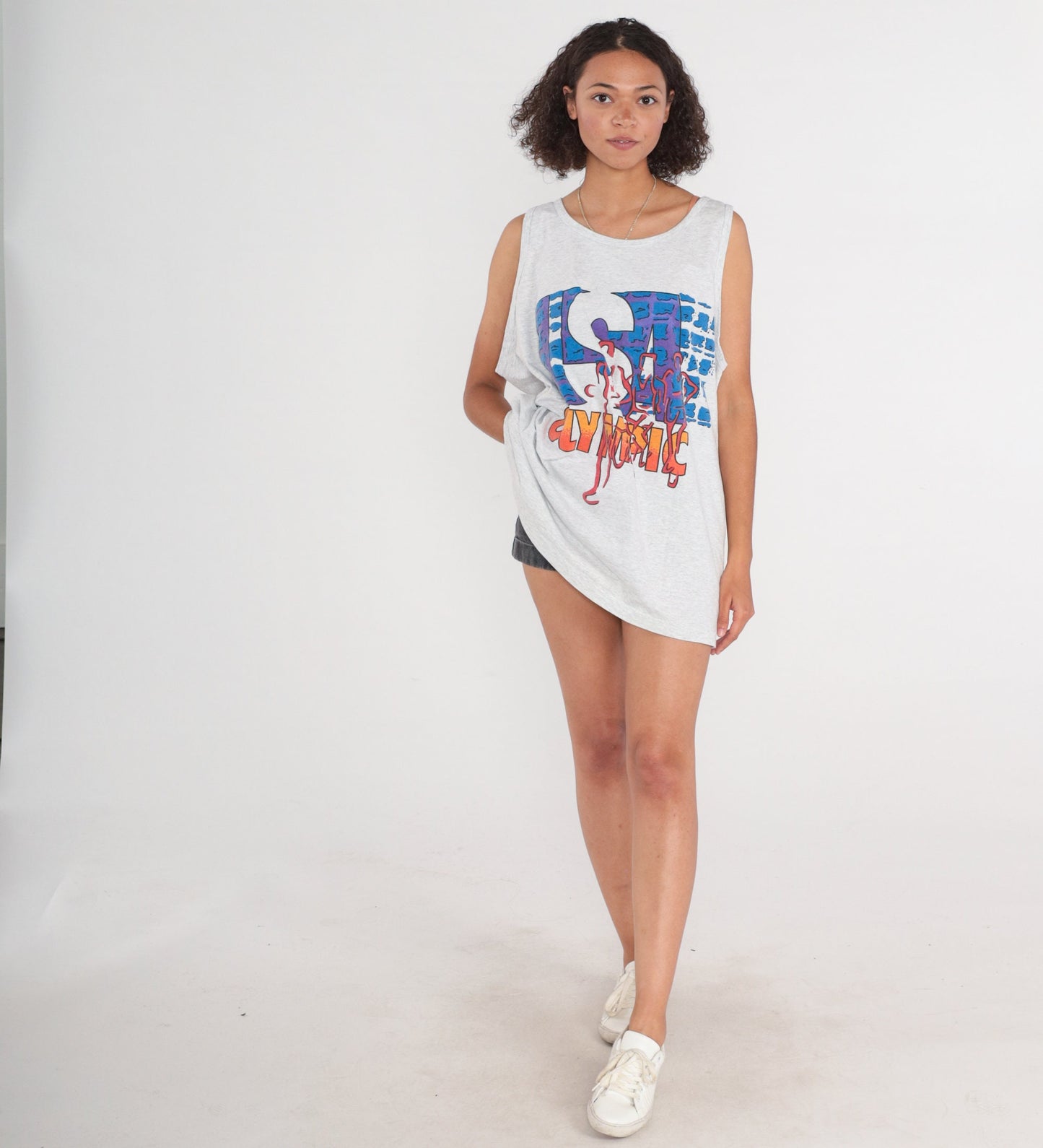 90s USA Olympic Games Tank Top Graphic Tee Single Stitch Grey Extra Large XL