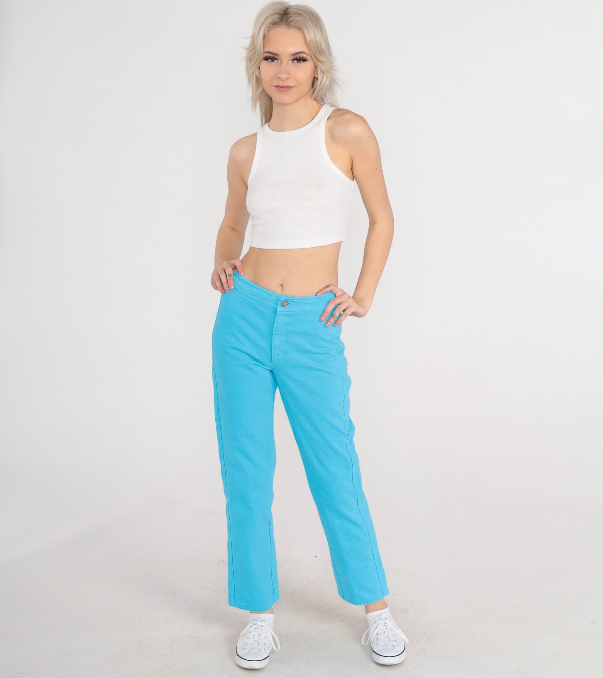 90s Kenzo Bright Blue Mid Rise Straight Leg Jeans Extra Small