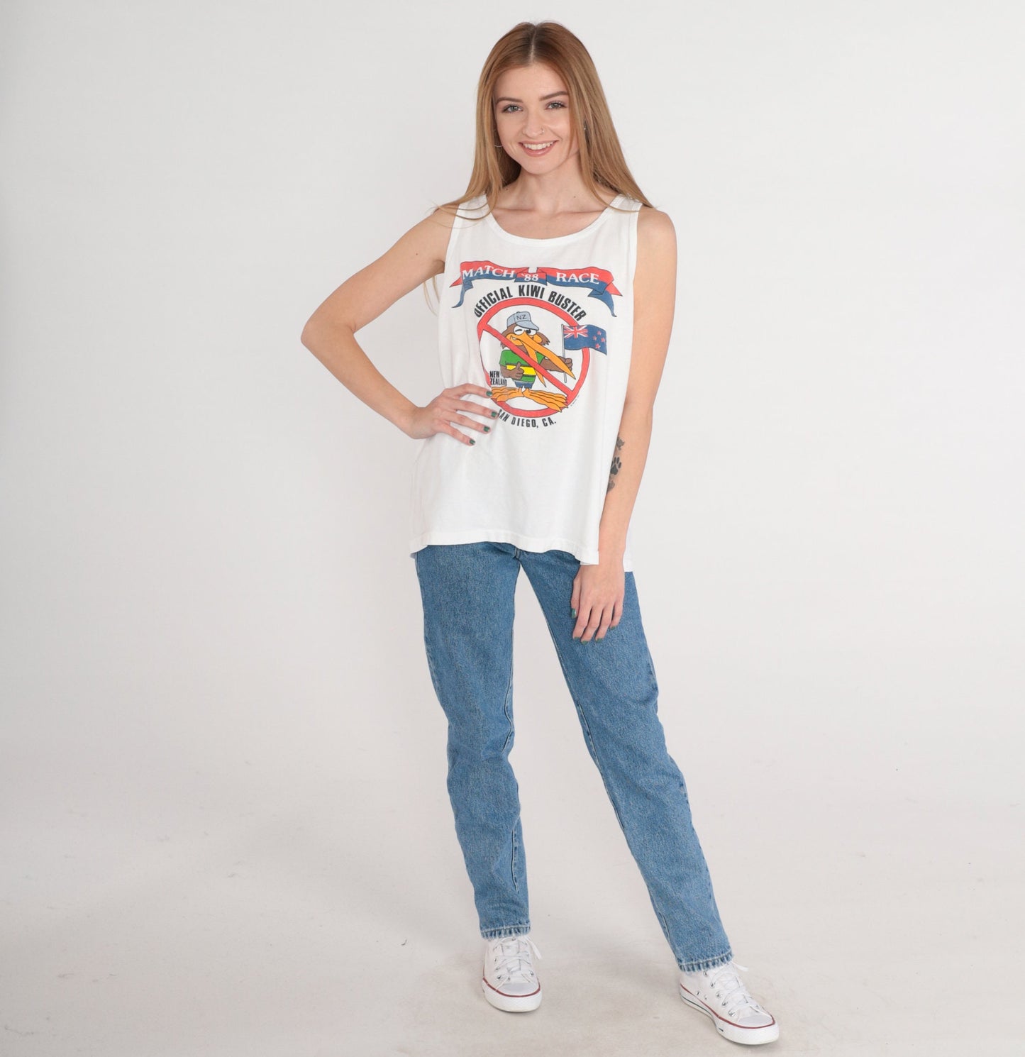 1988 America's Cup Match Race Tank Top Kiwi Buster Graphic White Large