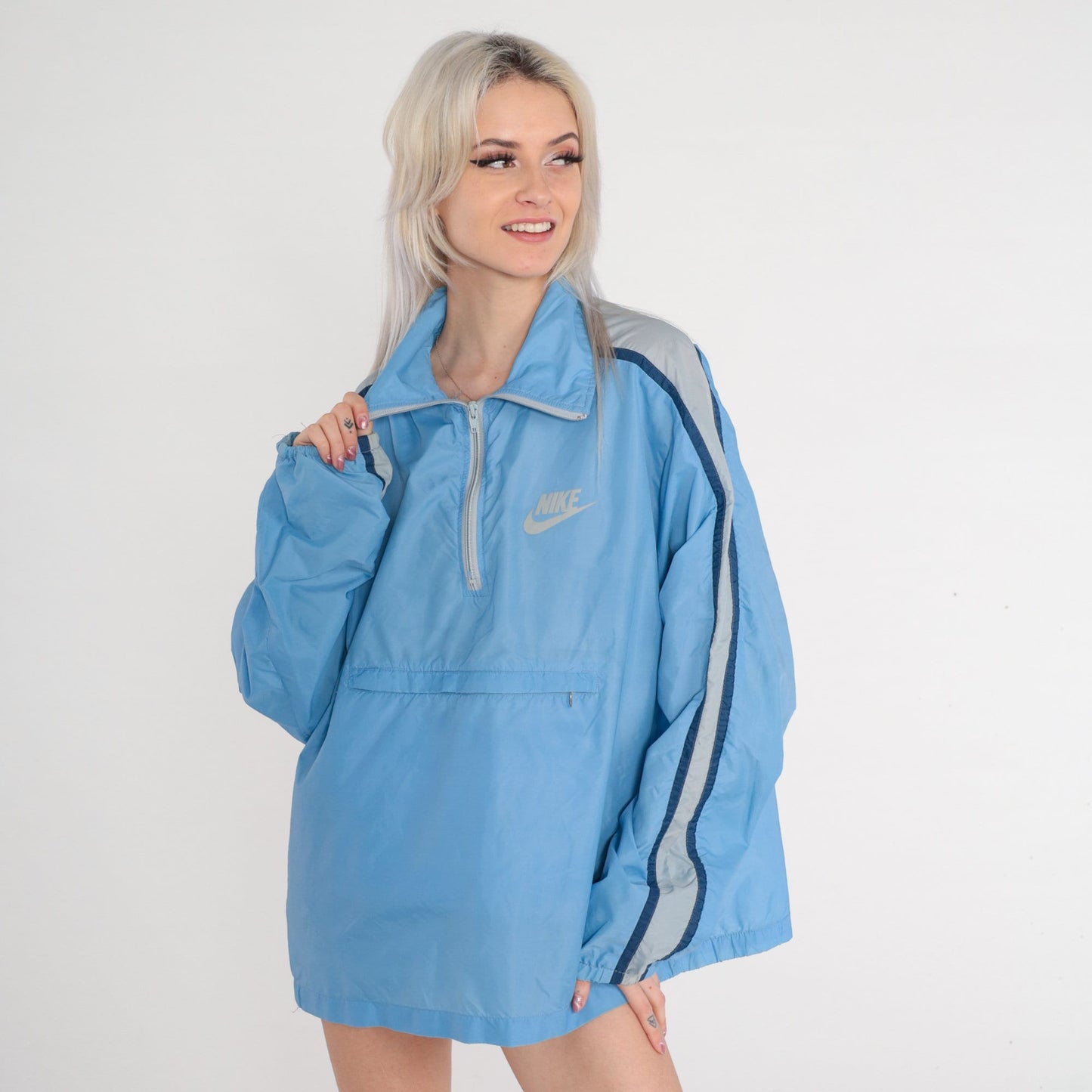 80s Nike Windbreaker Blue Quarter Zip Nylon Jacket Extra Large XL