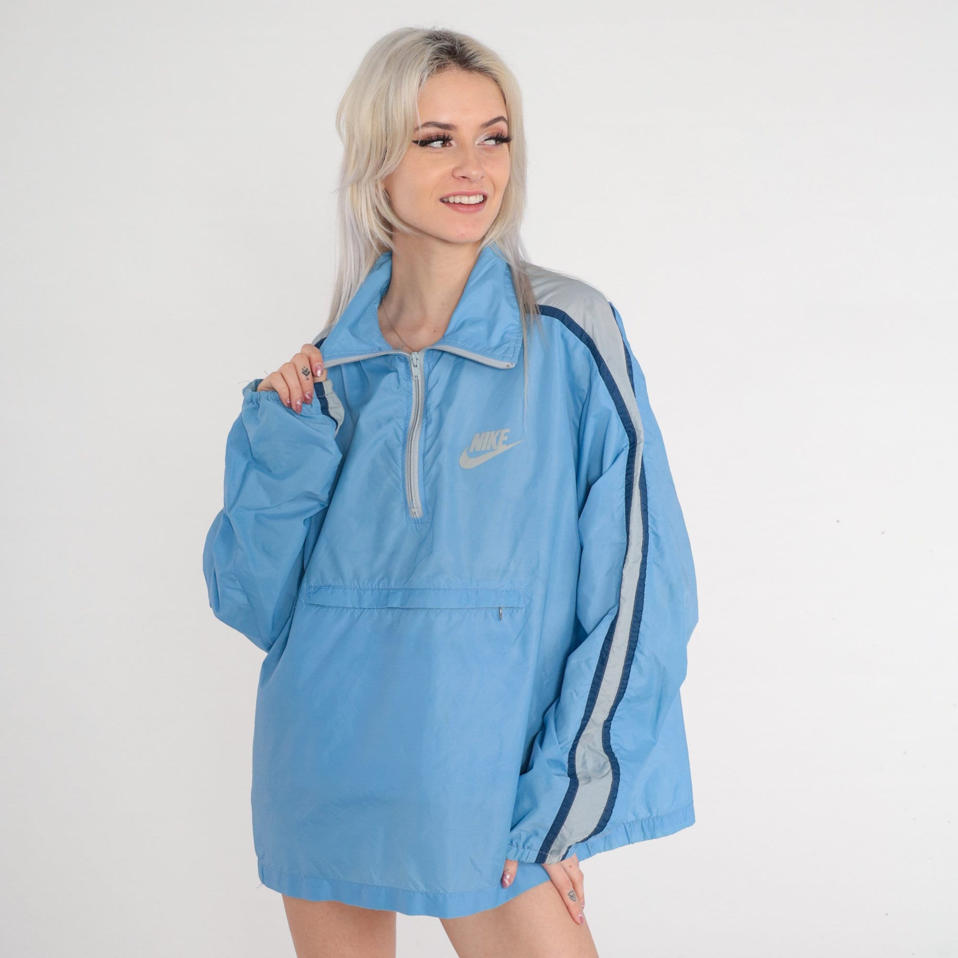 80s Nike Windbreaker Blue Quarter Zip Nylon Jacket Extra Large XL