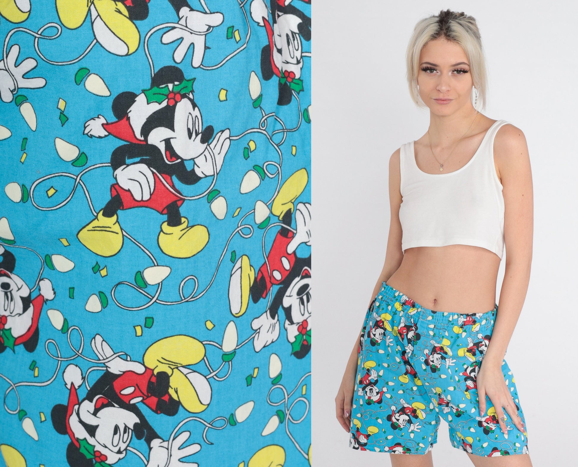 80s Mickey Mouse Christmas Boxer Shorts Blue Cotton Disney Large L