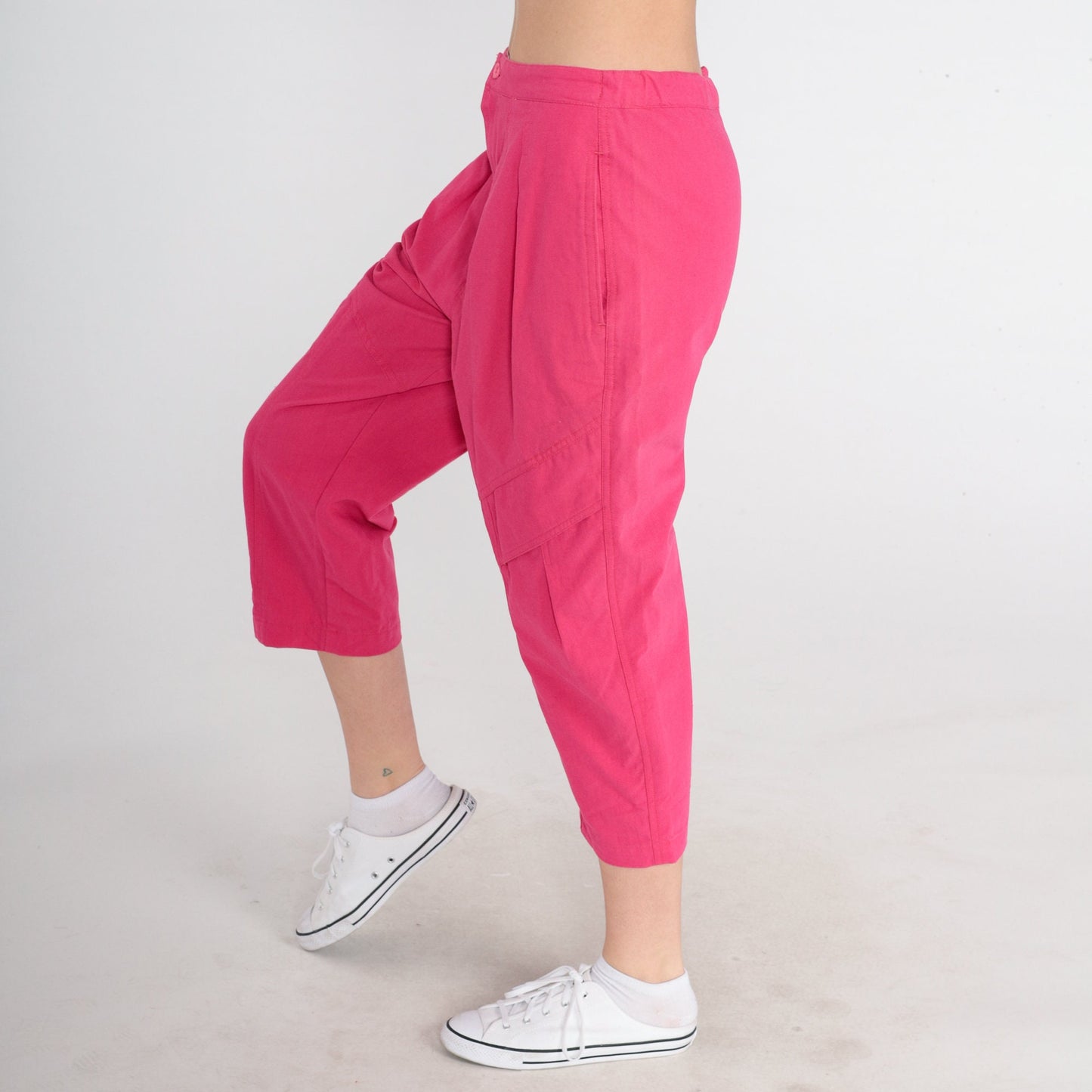 90s Gitano Pink Pleated Cropped Trousers High Rise Cotton Small