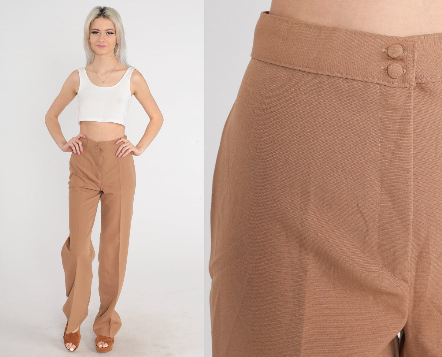 70s Cocoa Brown High-Waisted Straight Leg Trousers Small Extra Long