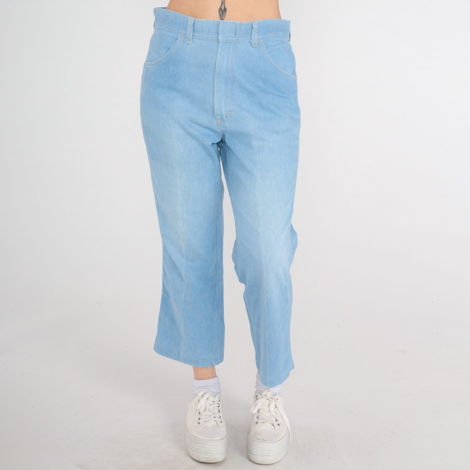 70s Bell Bottom Flared Jeans Men's 33 High Rise Denim Blue Medium