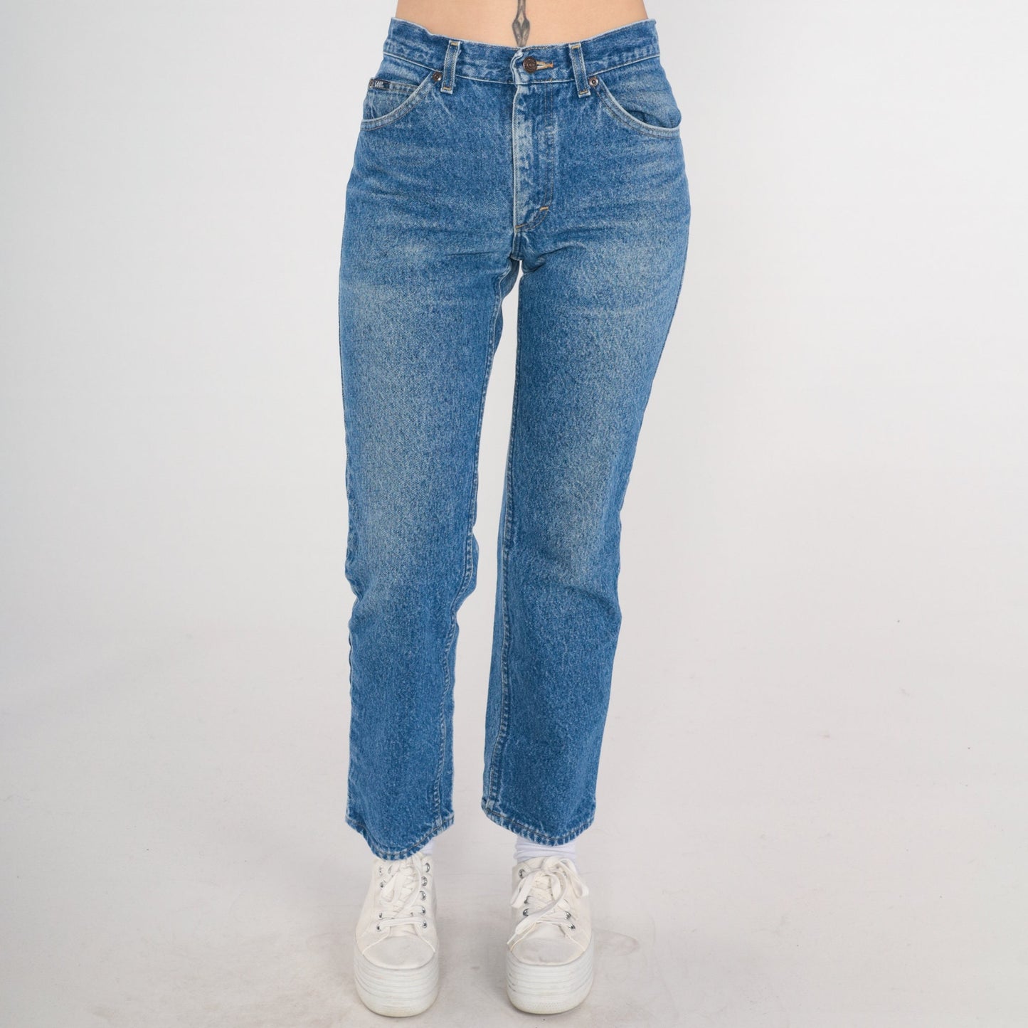 90s Lee Mom Jeans Mid Rise Straight Leg Blue Denim Small