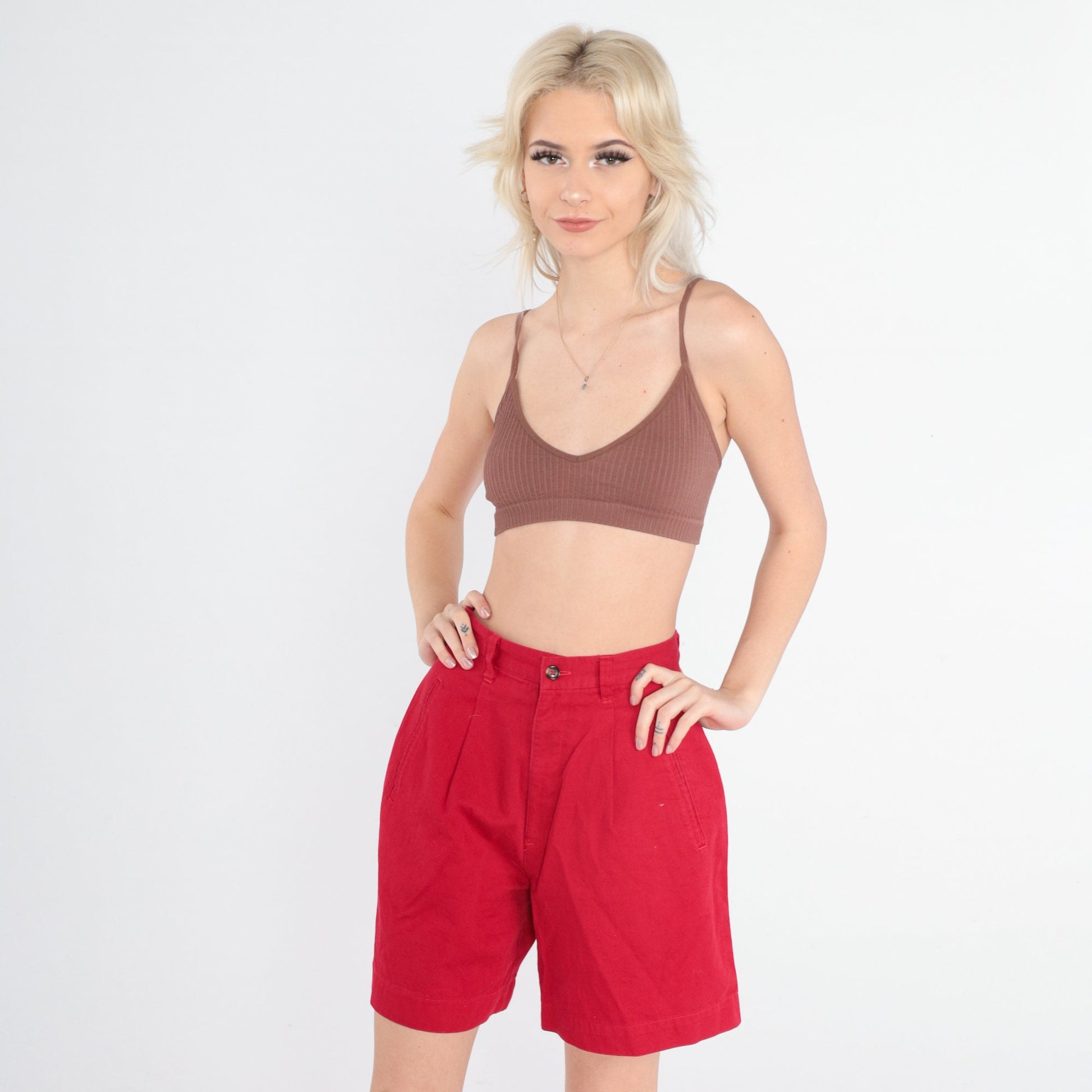 90s Casual Corner Red Pleated High-Waist Shorts Small S