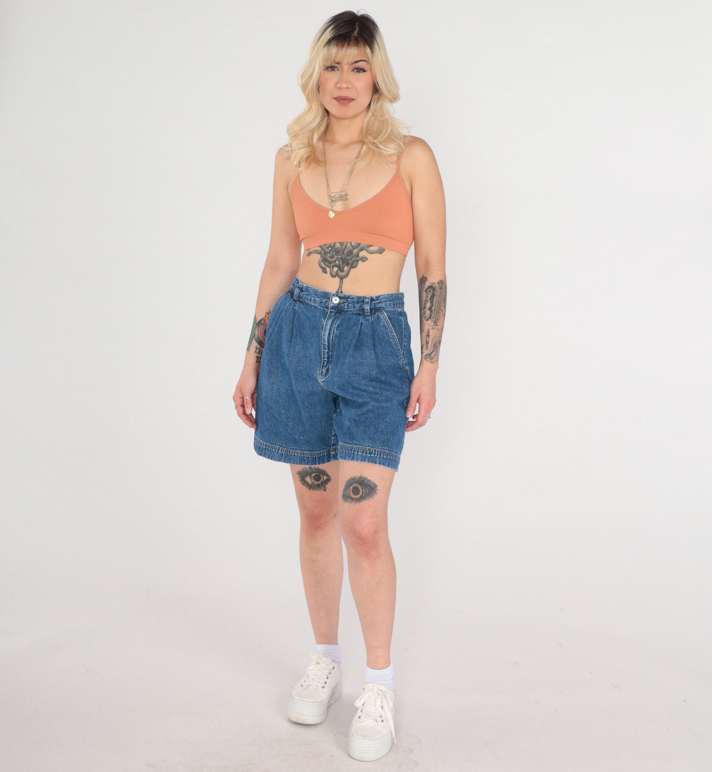 90s Liz Claiborne Pleated Jean Shorts High Waisted Blue Denim Petite Medium