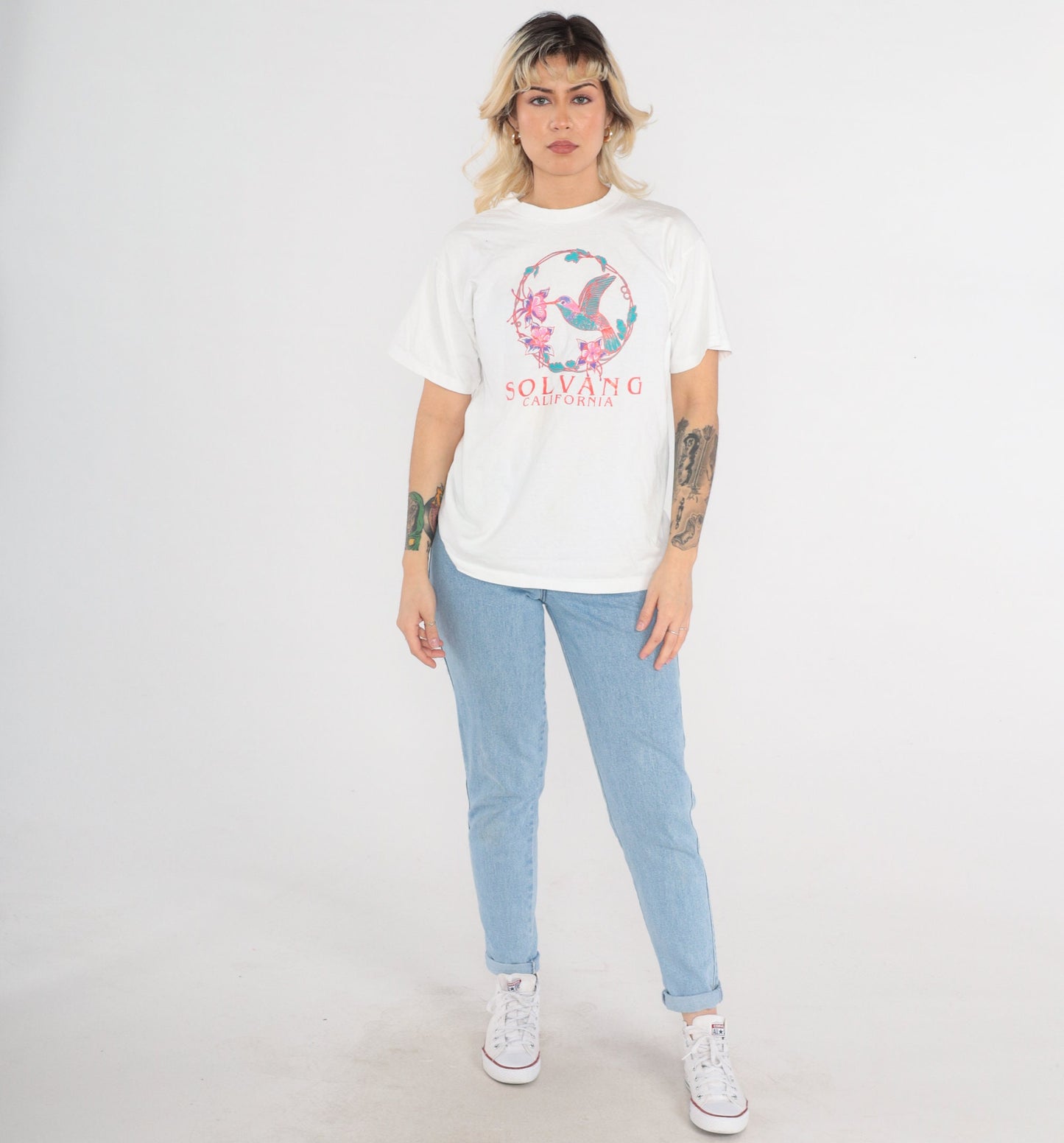 90s Solvang California Hummingbird Graphic T-Shirt White Cotton Single Stitch Medium