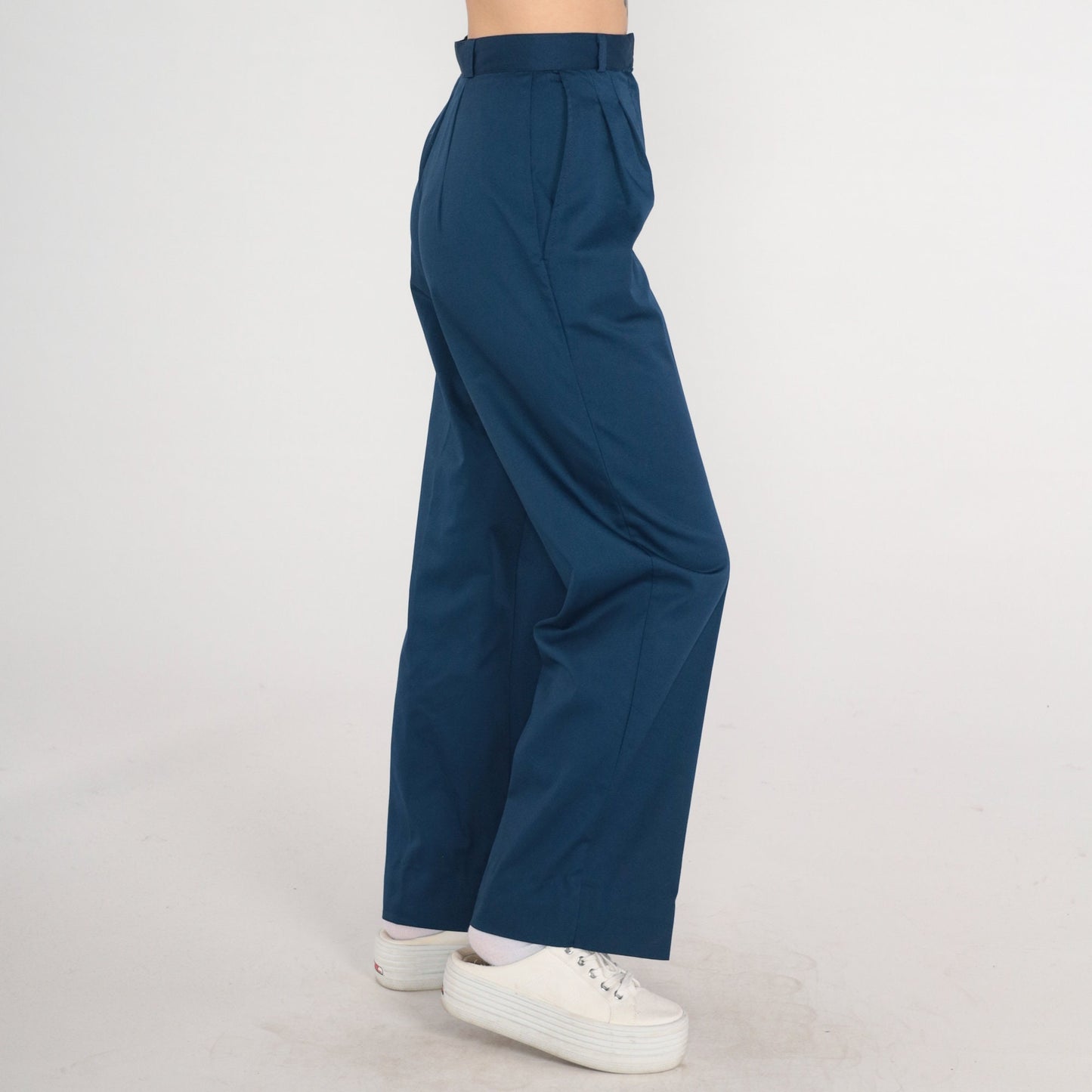 80s Navy High-Waisted Pleated Trousers Tapered Pants Small 26