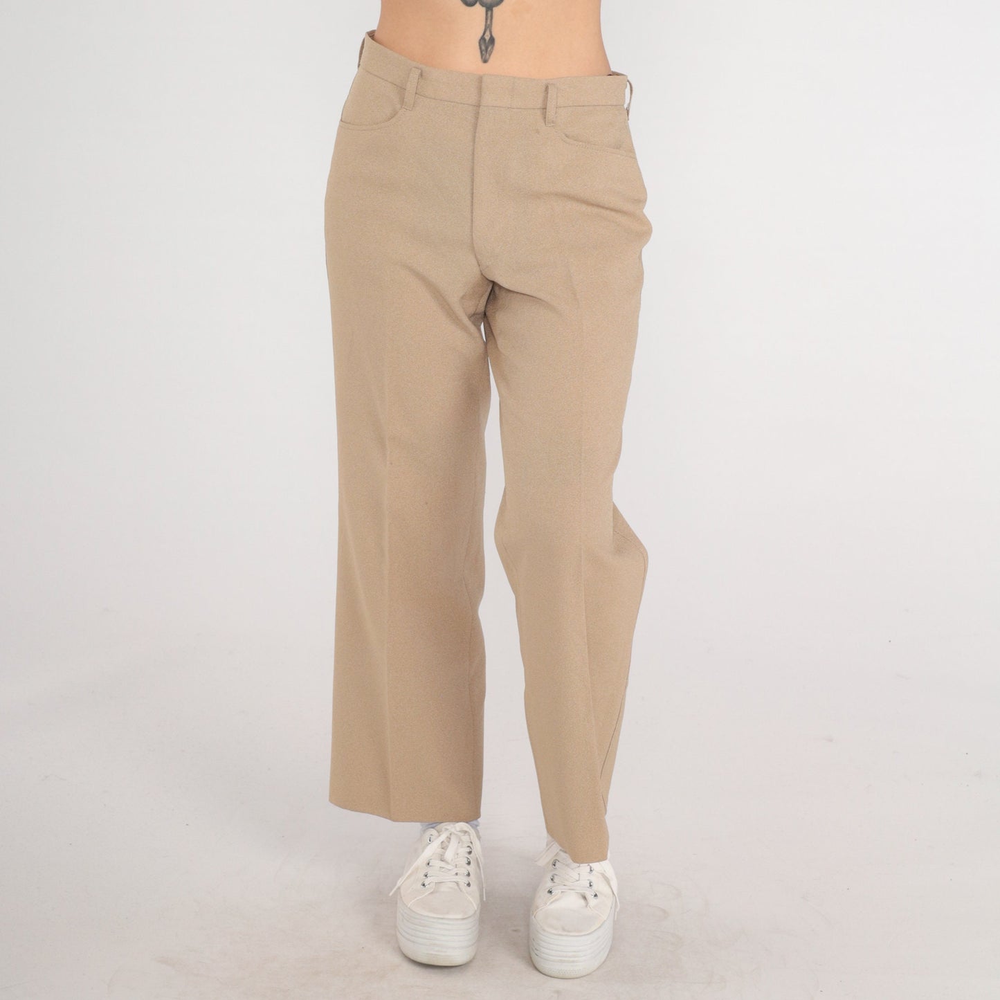 90s Tan High-Waisted Straight Leg Trousers Medium