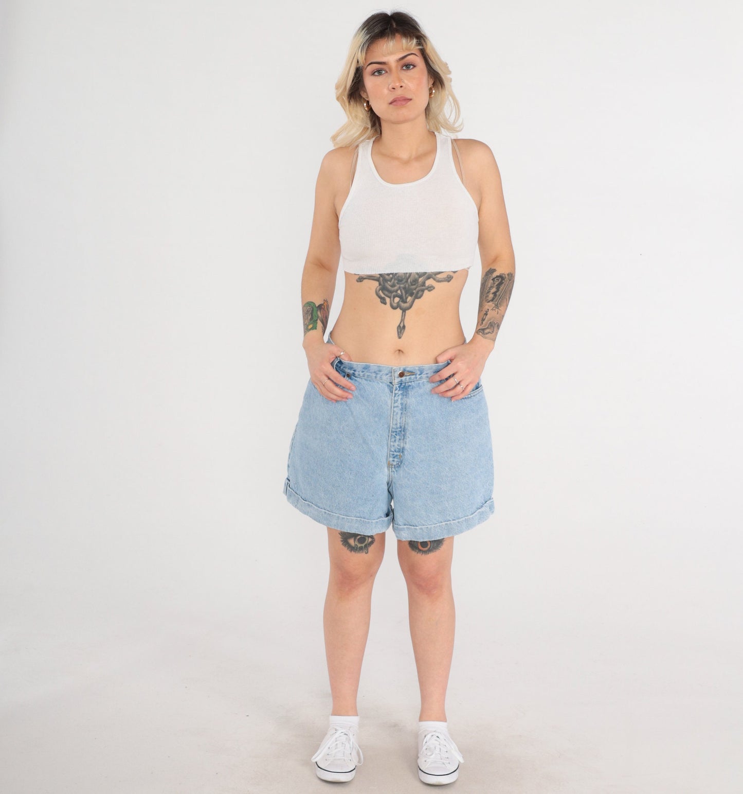 90s Sonoma Denim Shorts High Waist Cuffed Light Wash Blue Large
