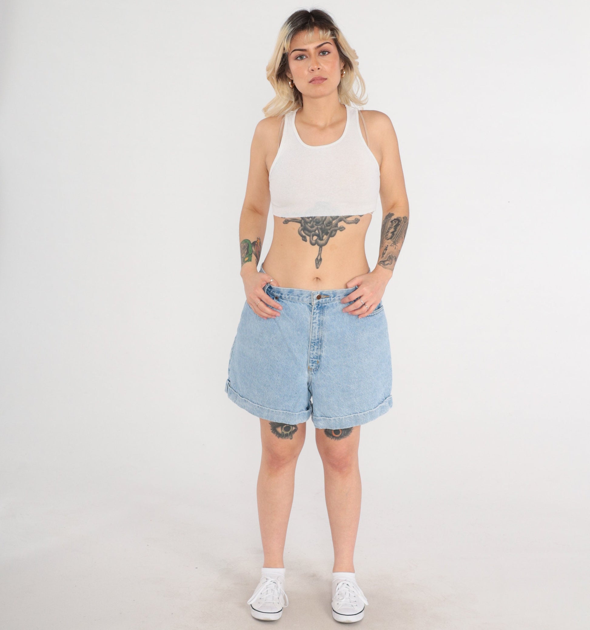 90s Sonoma Denim Shorts High Waist Cuffed Light Wash Blue Large