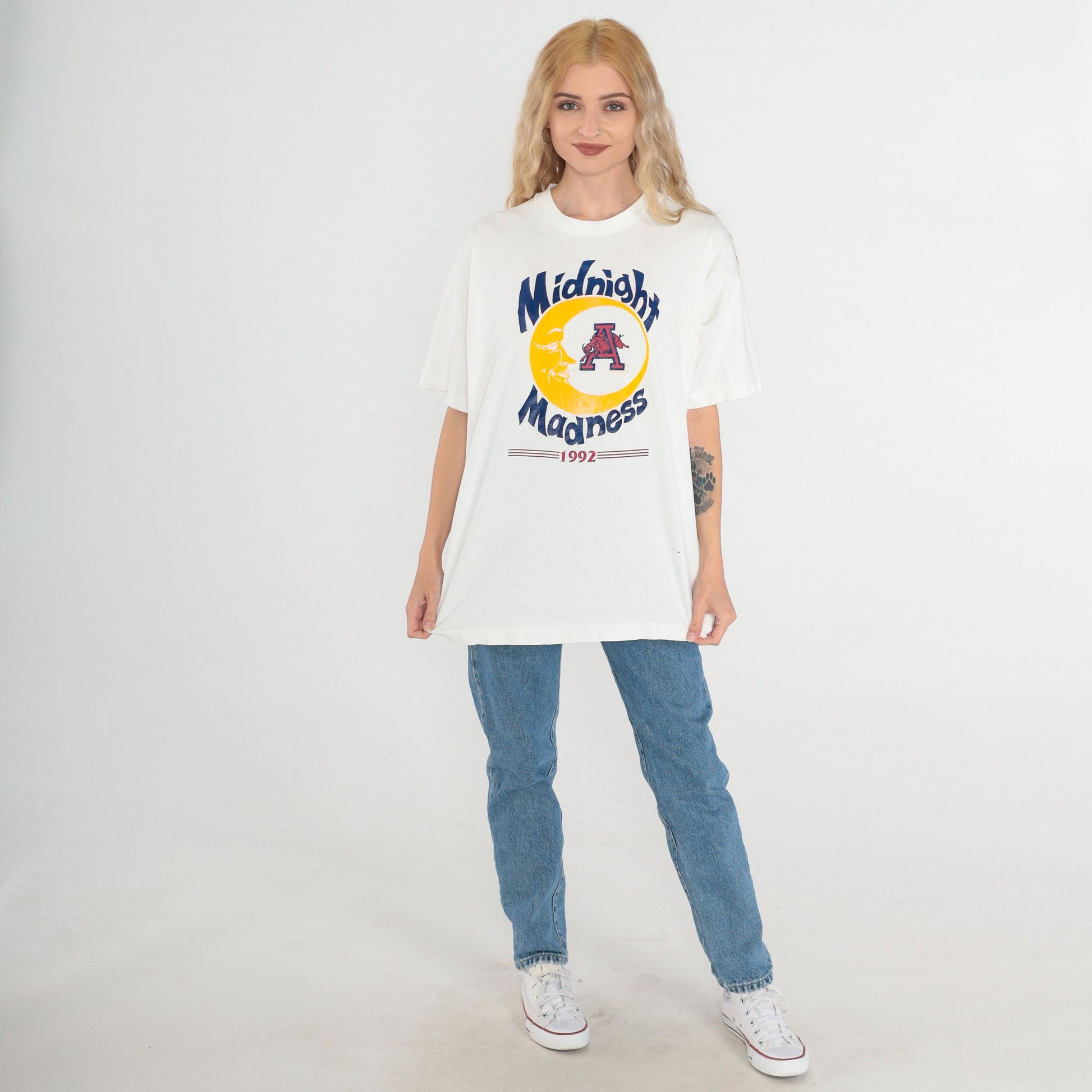 1992 Midnight Madness Arkansas Razorbacks Basketball T-Shirt White Graphic Tee XL