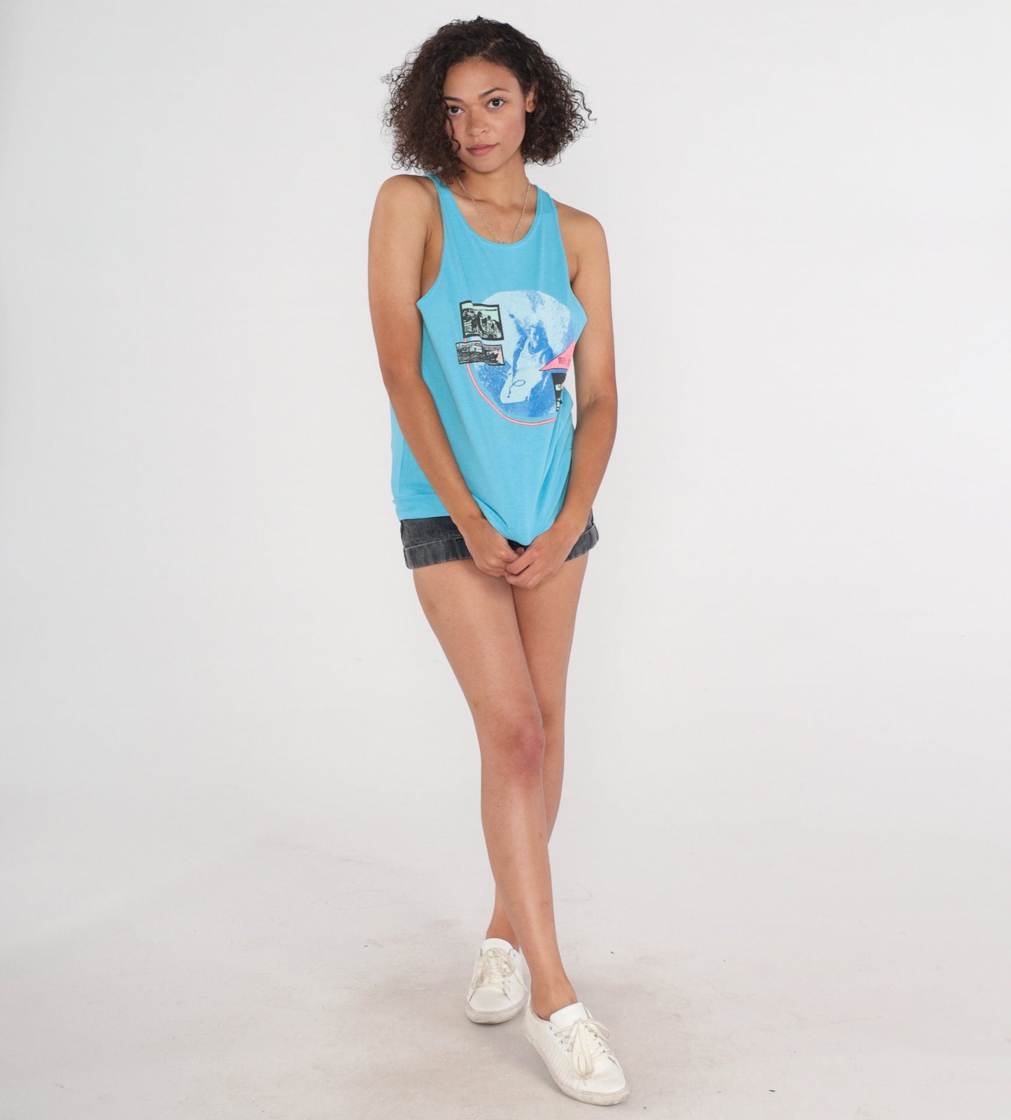 90s Morey Boogie Surfer Tank Top Blue Graphic Muscle Tee Medium