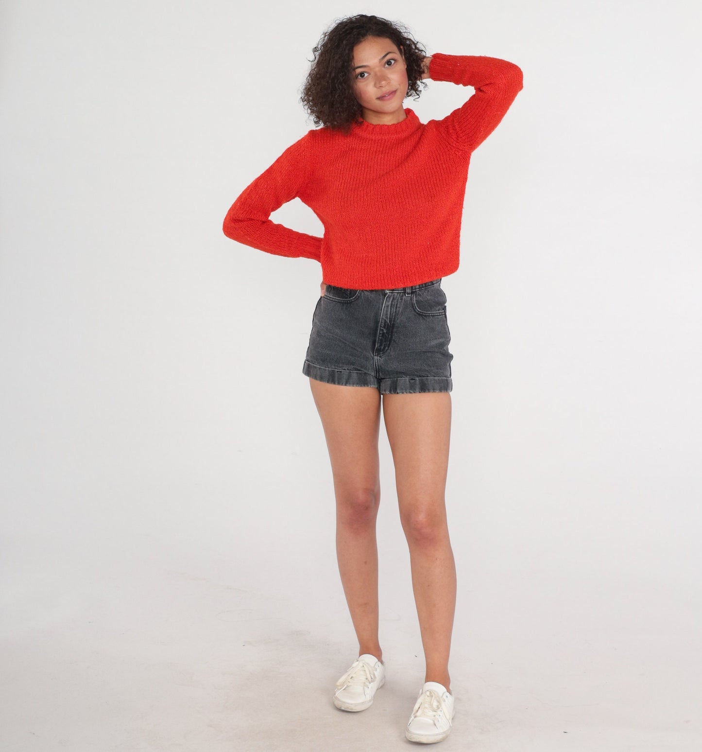80s Red Knit Crewneck Sweater Pullover Small