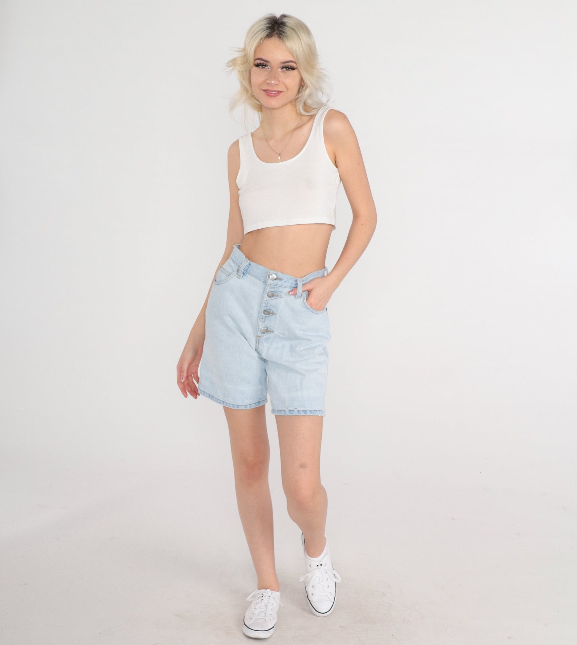 Sasson 90s Blue Denim Shorts High Waisted Button Fly Extra Small XS