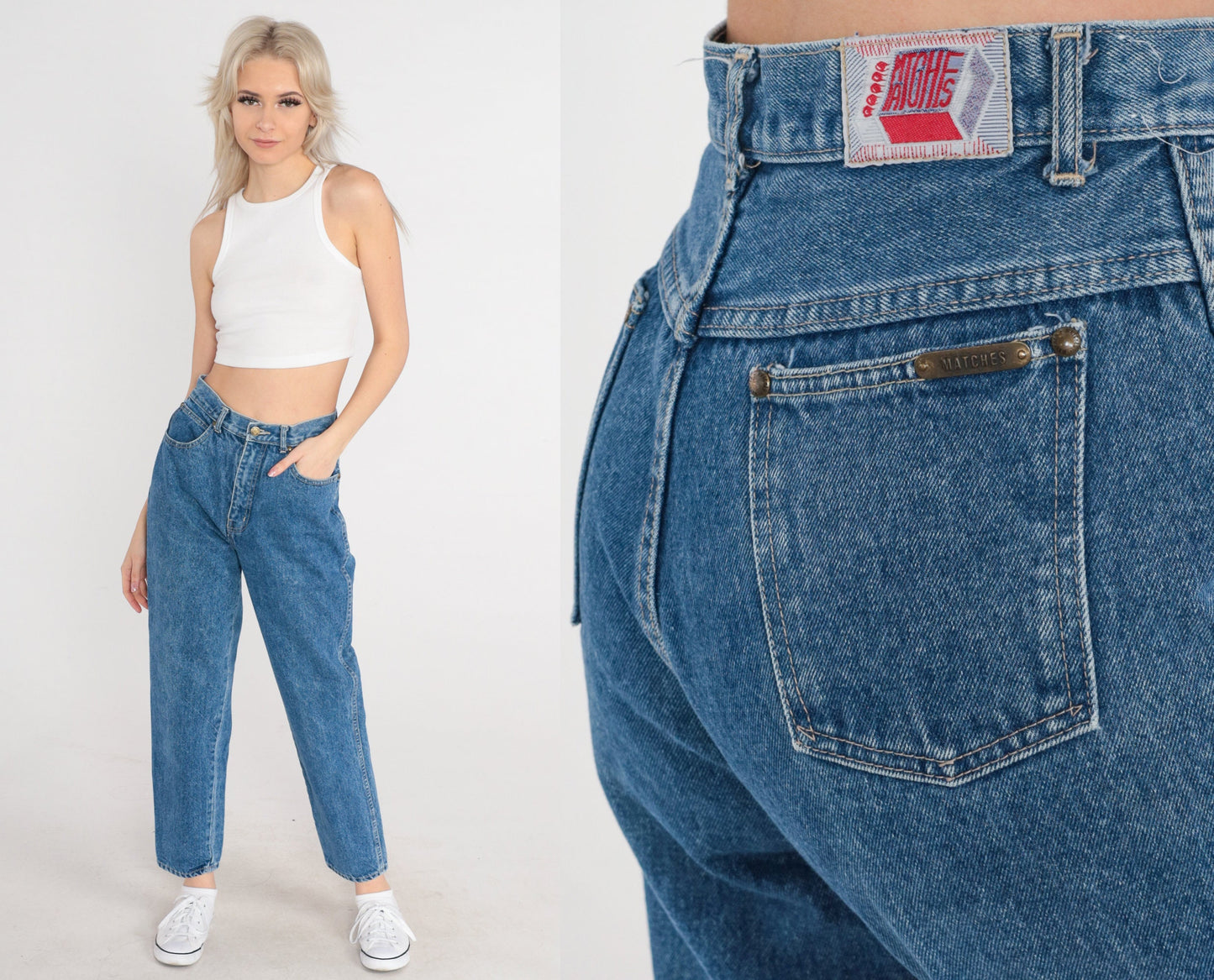 90s High-Rise Tapered Mom Jeans Blue Denim Small 26