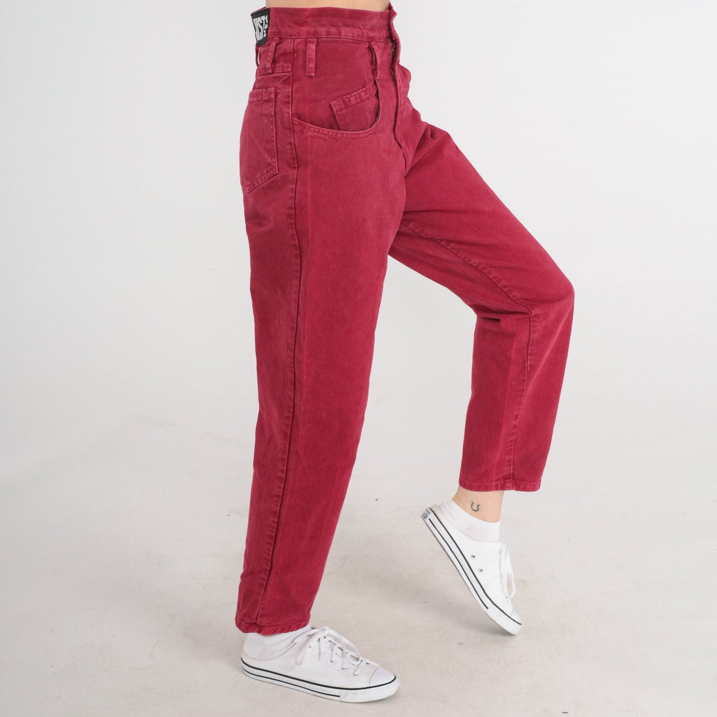 90s Red High-Waisted Mom Jeans Tapered Denim Extra Small XS