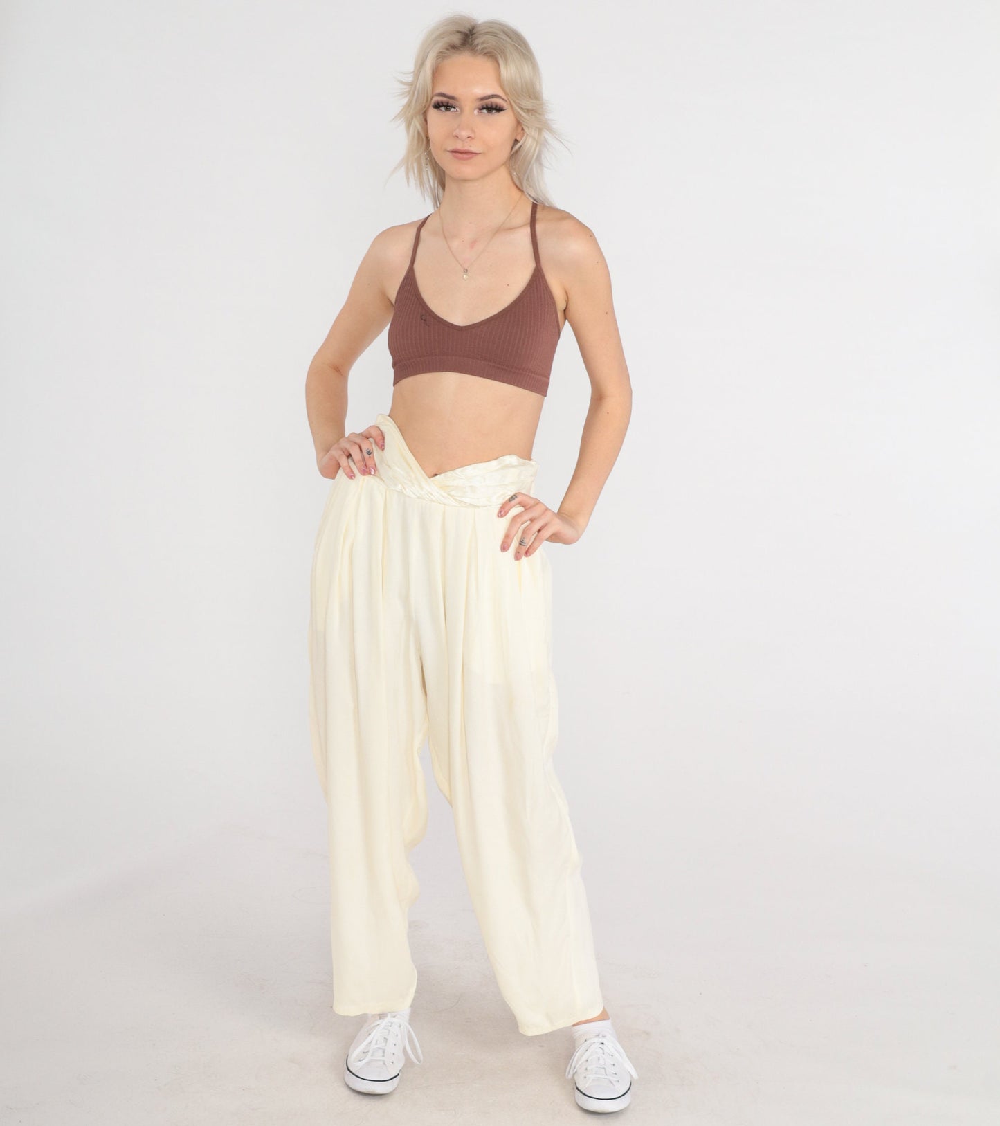 90s Clio Cream High-Waisted Tapered Pants Small