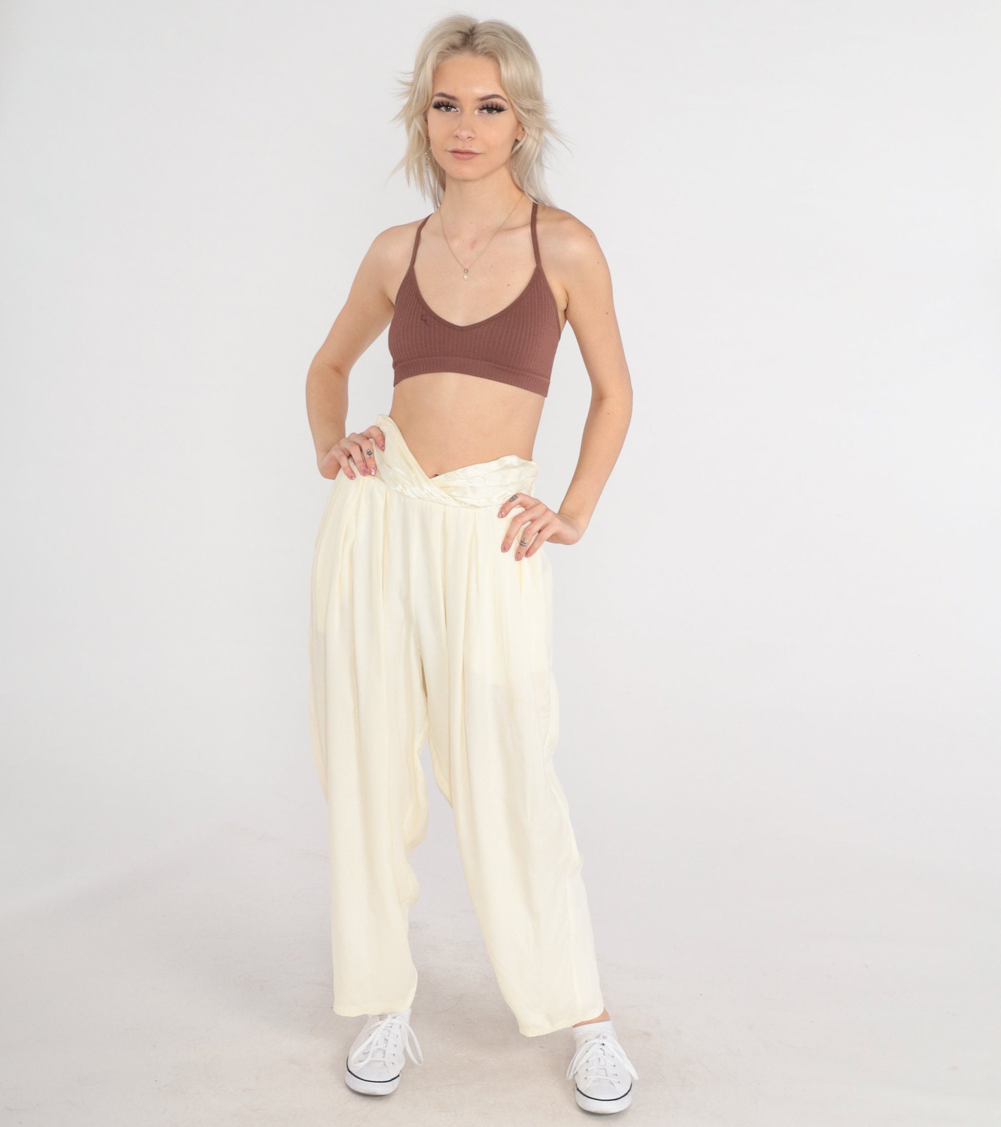 90s Clio Cream High-Waisted Tapered Pants Small