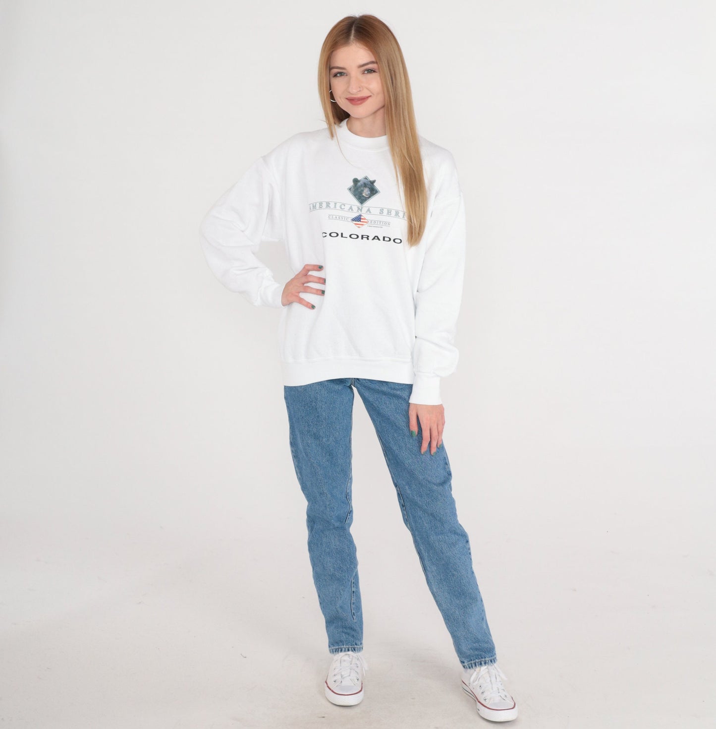 00s Colorado Bear Americana Series White Graphic Sweatshirt Medium M