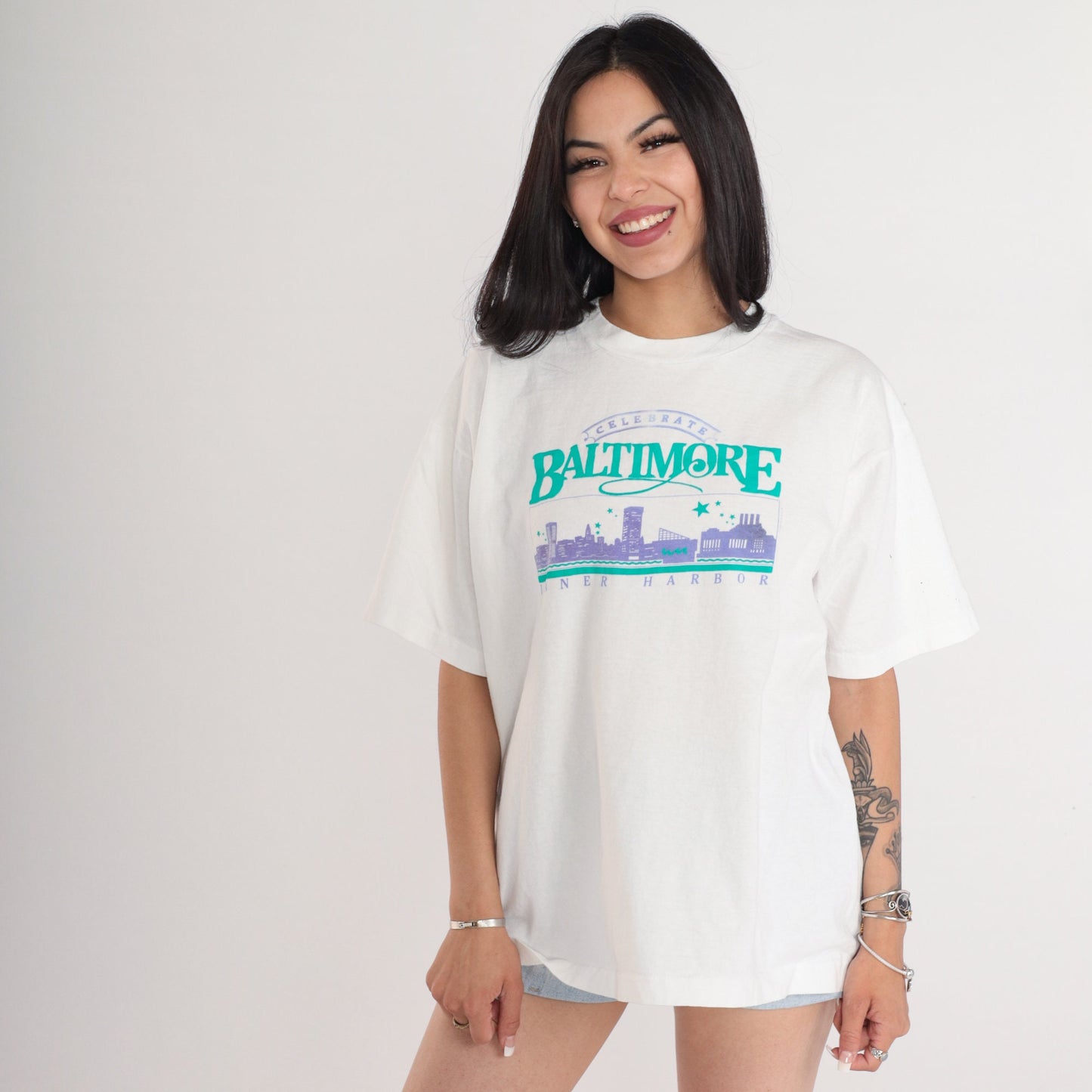 90s Celebrate Baltimore Inner Harbor Graphic T-Shirt White Single Stitch XL