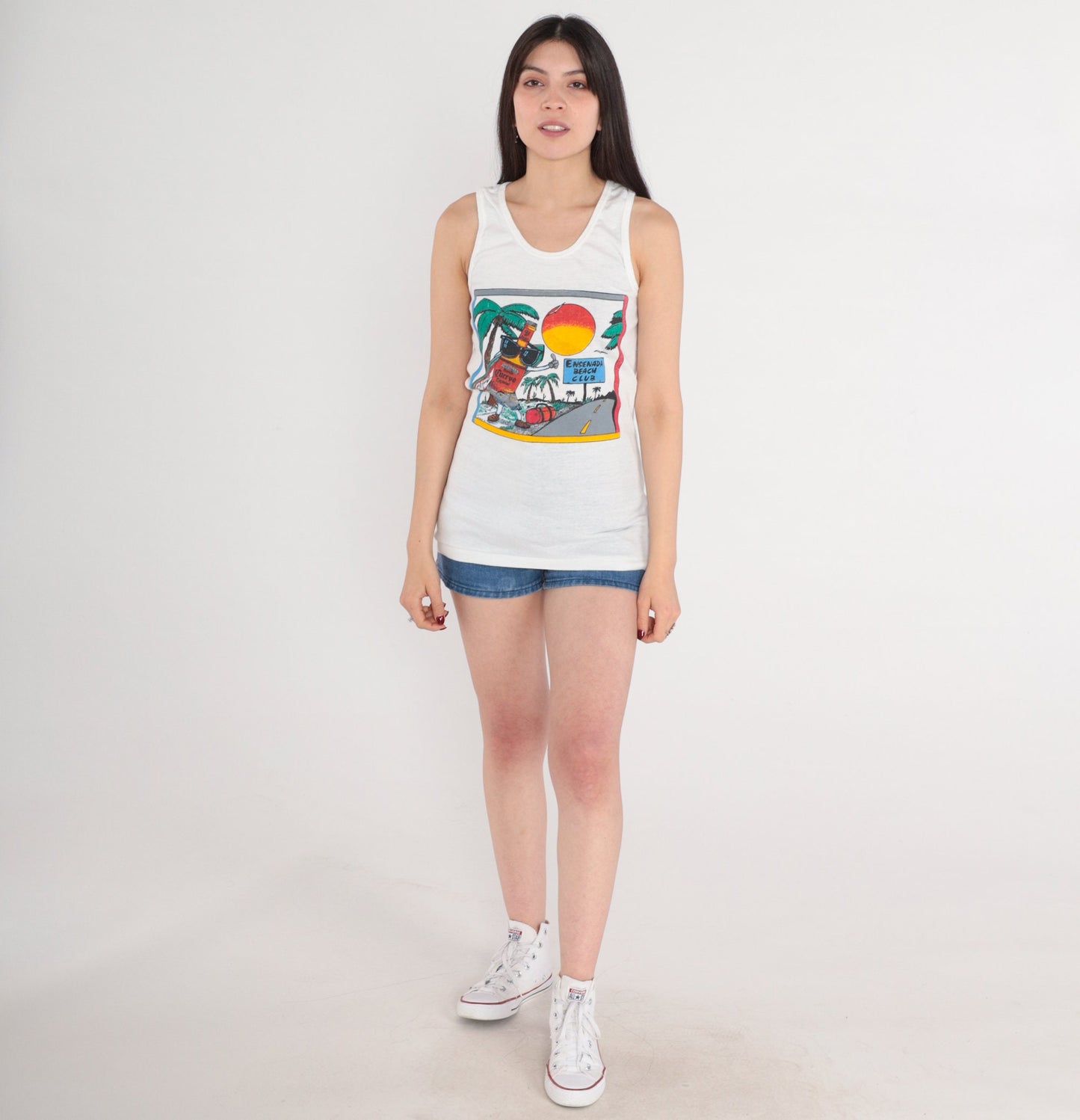 80s Jose Cuervo Tequila Tank Top Ensenada Mexico Graphic Single Stitch White XS