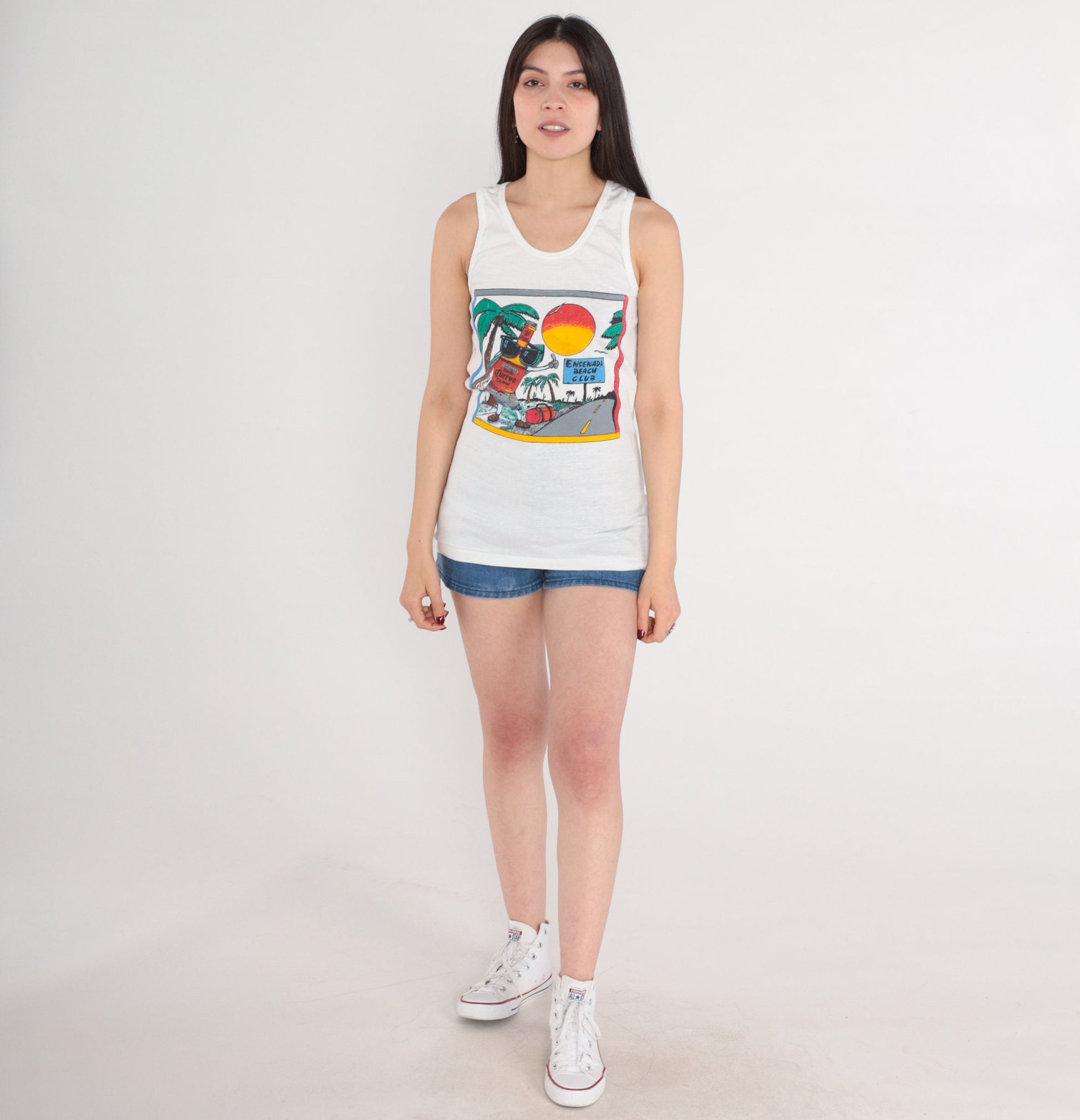 80s Jose Cuervo Tequila Tank Top Ensenada Mexico Graphic Single Stitch White XS