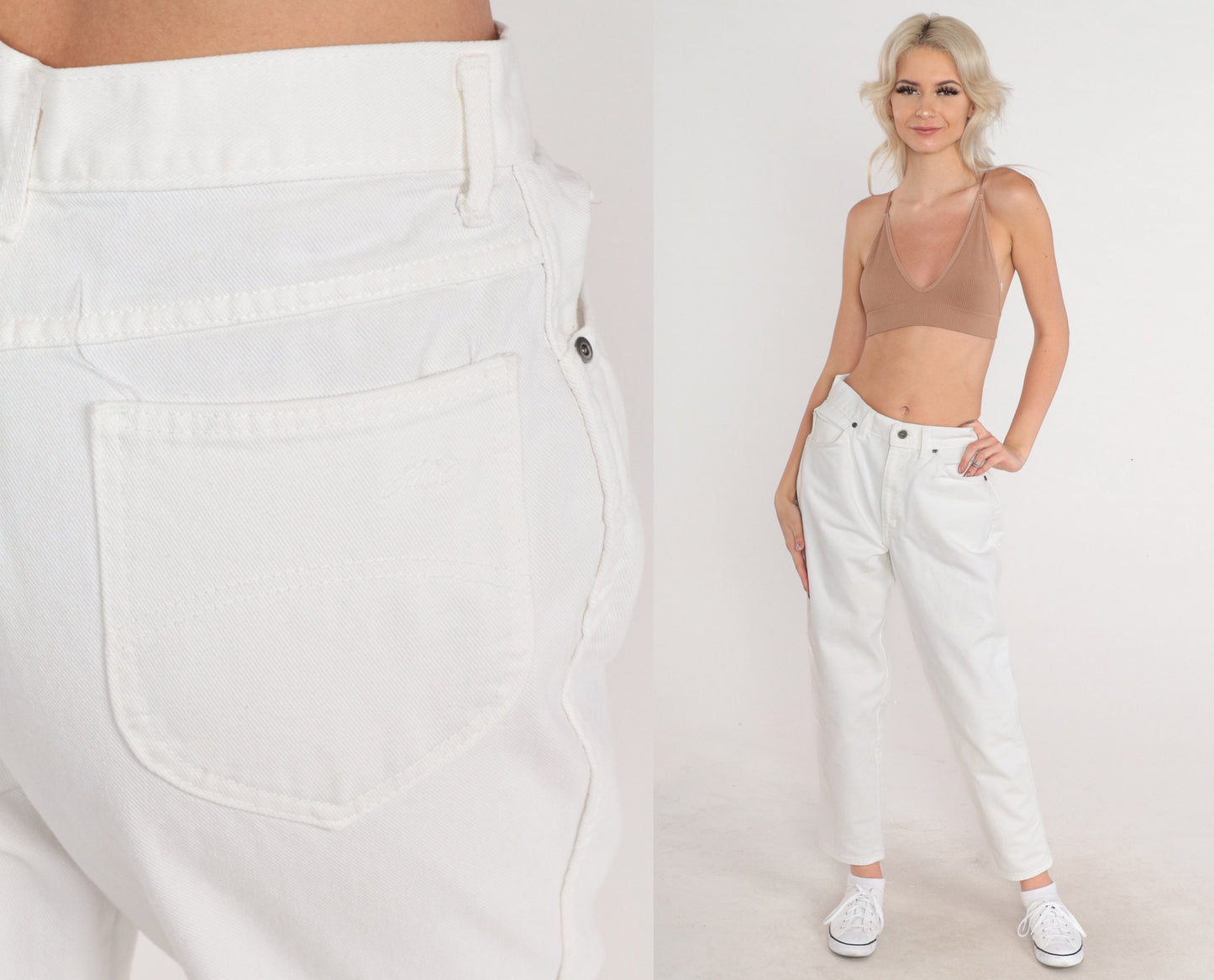 90s Chic White Denim High-Waist Straight-Leg Jeans Small 28