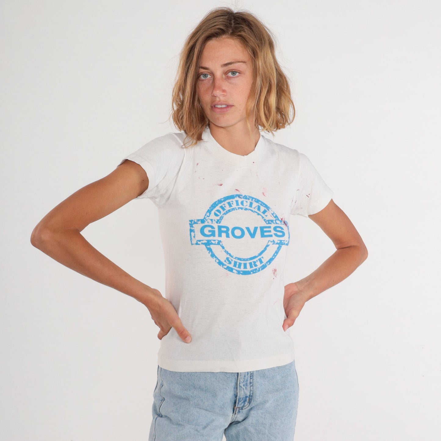 90s Official Groves Graphic T-Shirt White Paint Splatter Single Stitch Extra Small