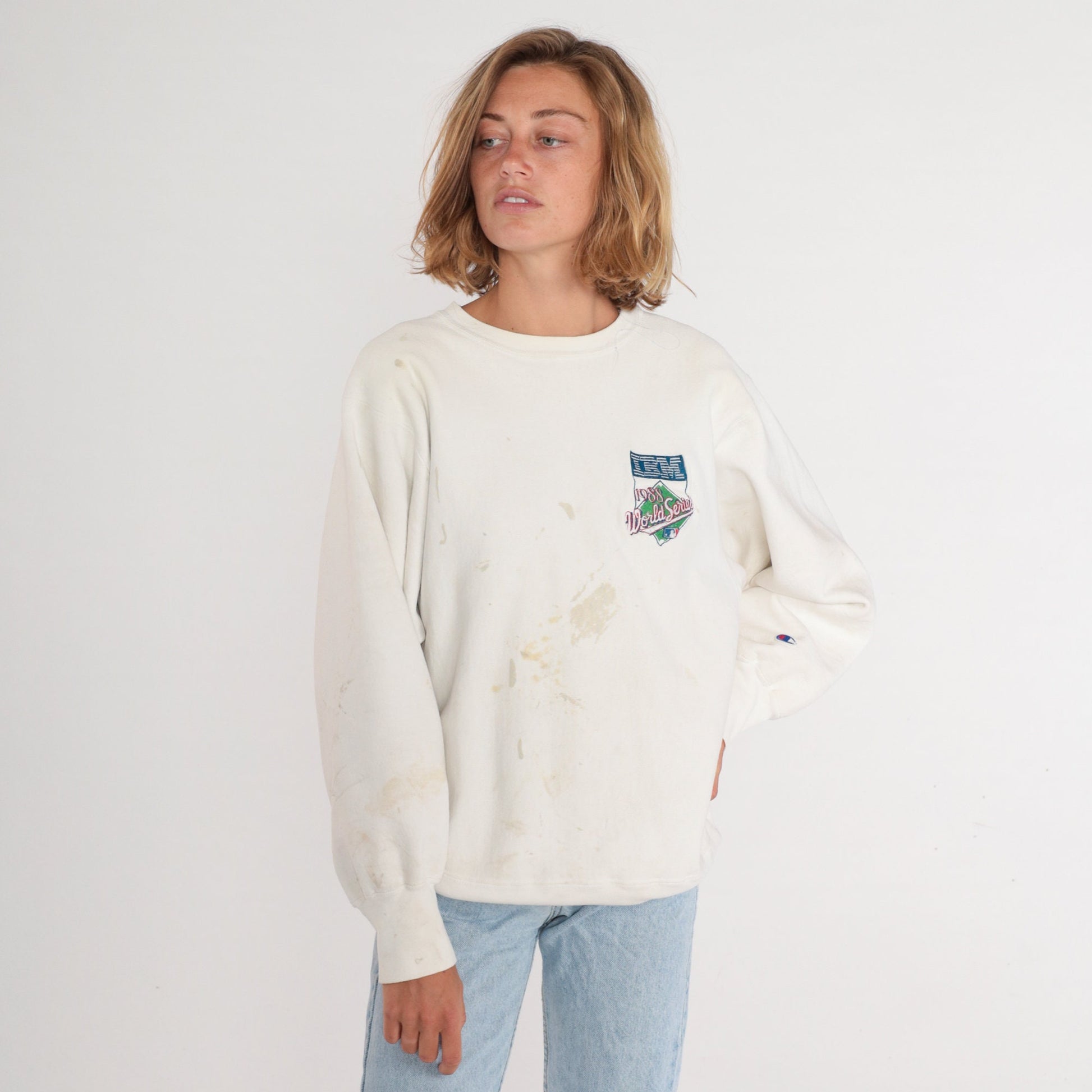 1988 World Series Champion Sweatshirt LA Dodgers Paint Splatter White Large L