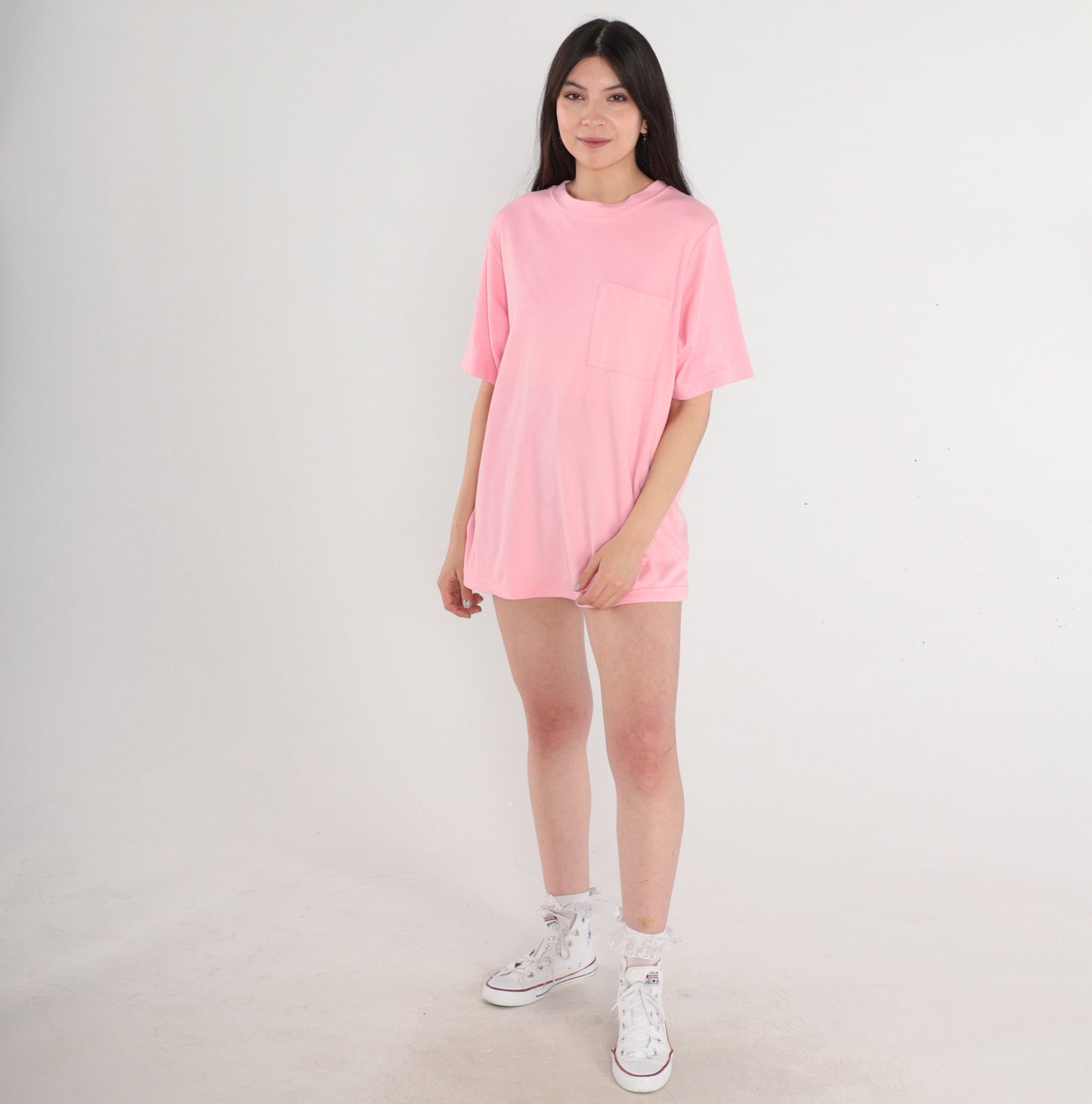 90s Pink Pocket T-Shirt Cotton Blend Vintage Large L