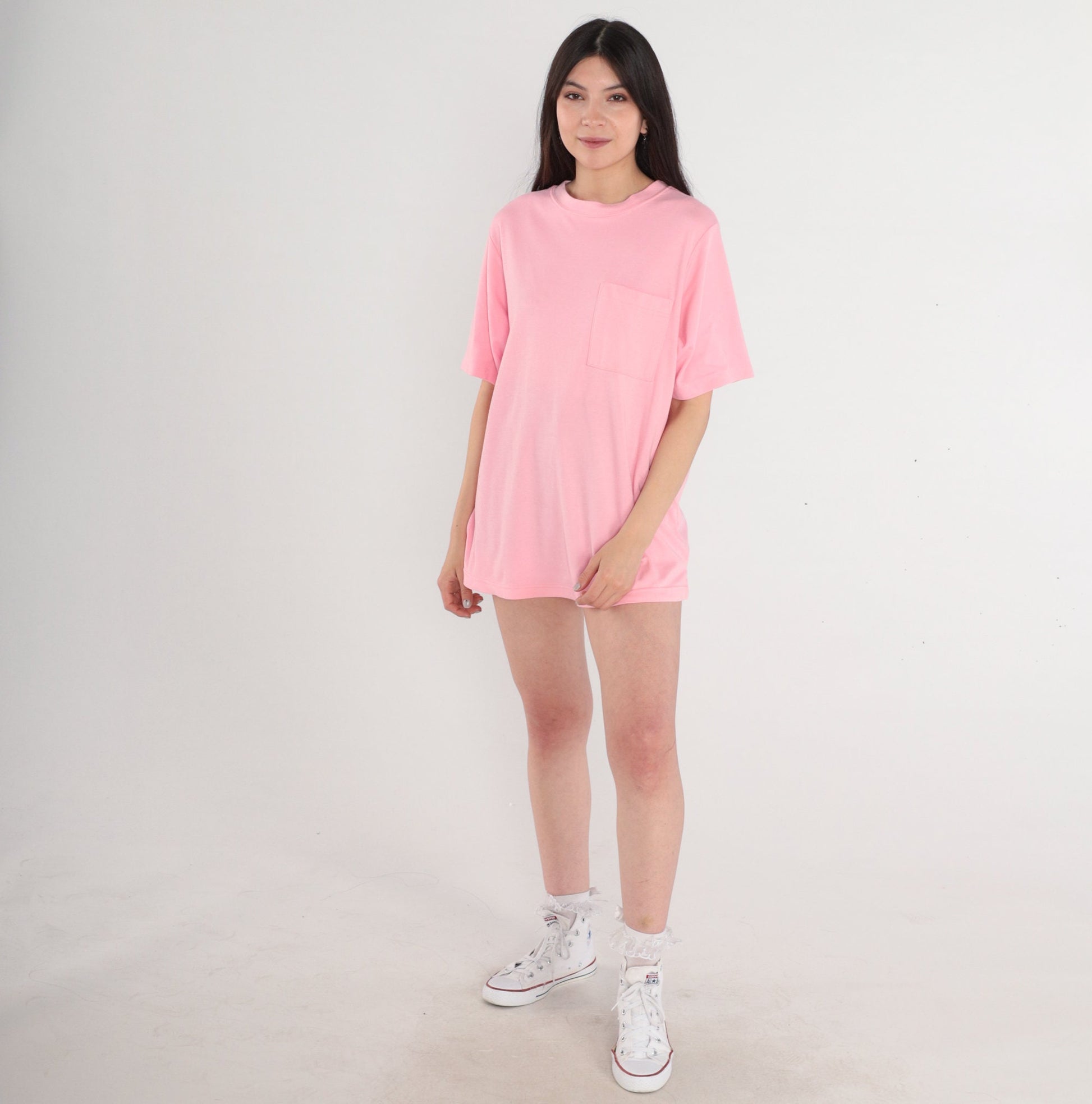 90s Pink Pocket T-Shirt Cotton Blend Vintage Large L
